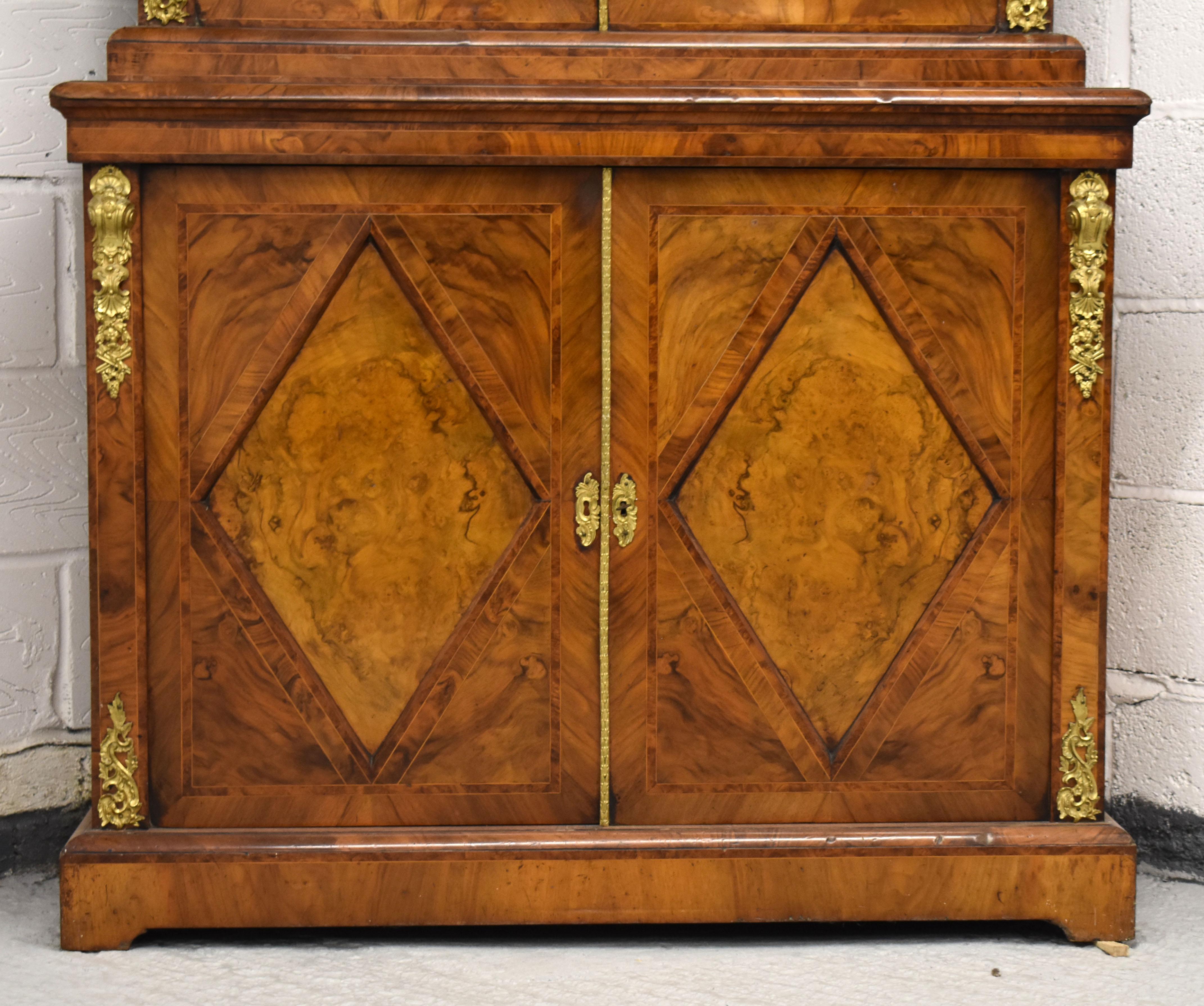 Early Victorian 19th Century English Victorian Burr Walnut Two-Door Bookcase