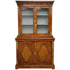 19th Century English Victorian Burr Walnut Two-Door Bookcase