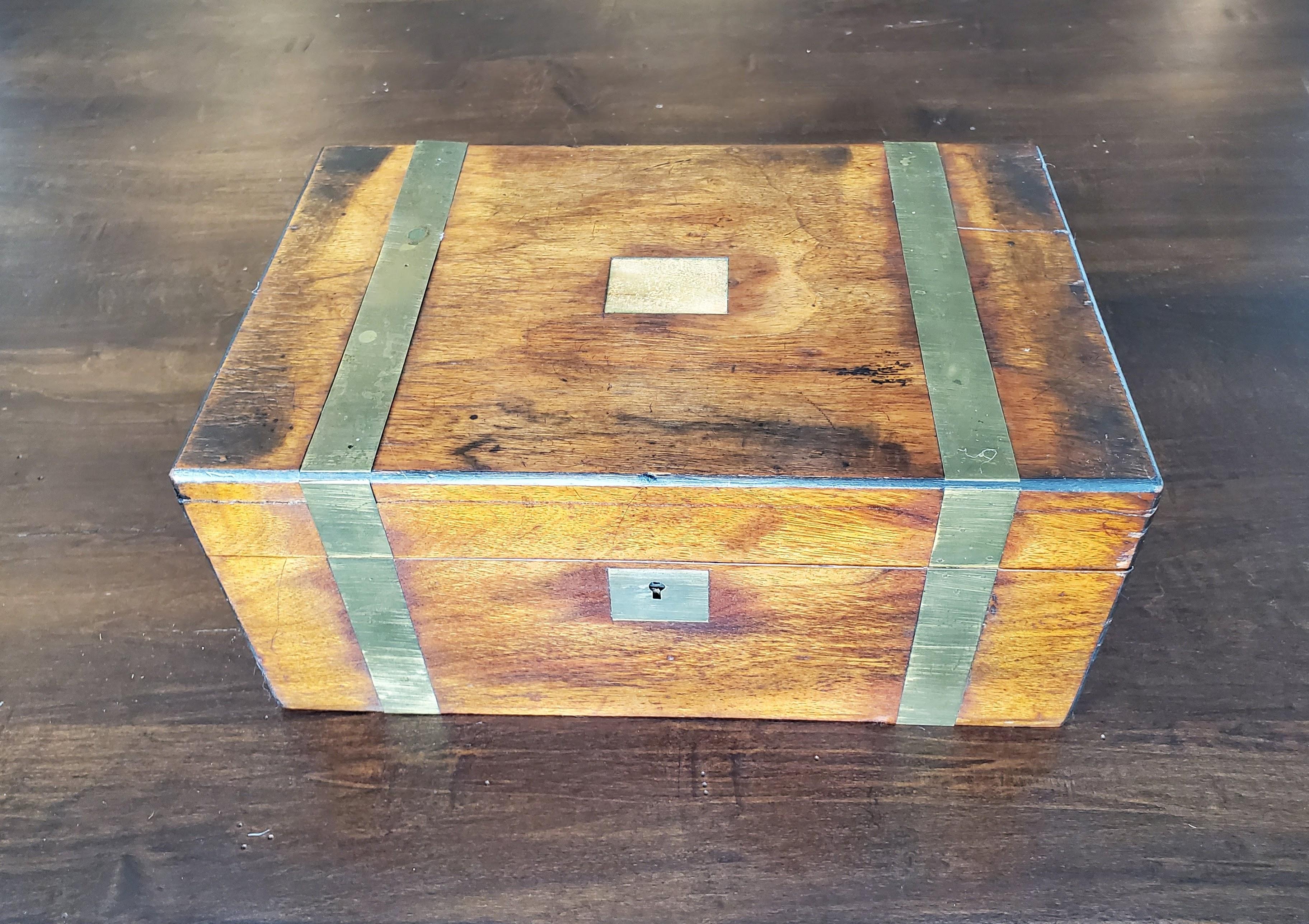 Hand-Crafted 19th Century English Victorian Campaign Style Travel Desk Writing Box  For Sale