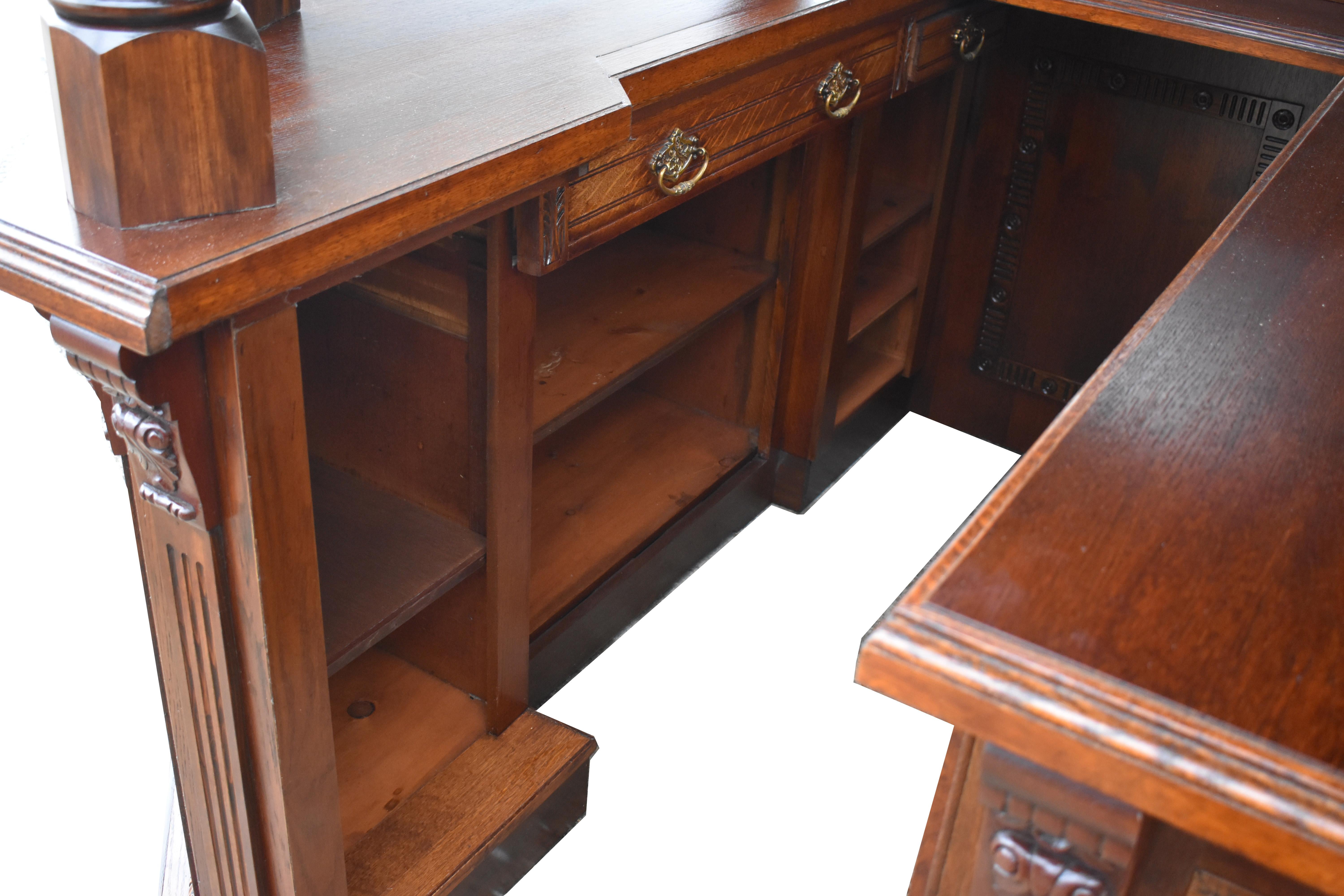 19th Century English Victorian Carved Oak Canted Corner Home Bar 2