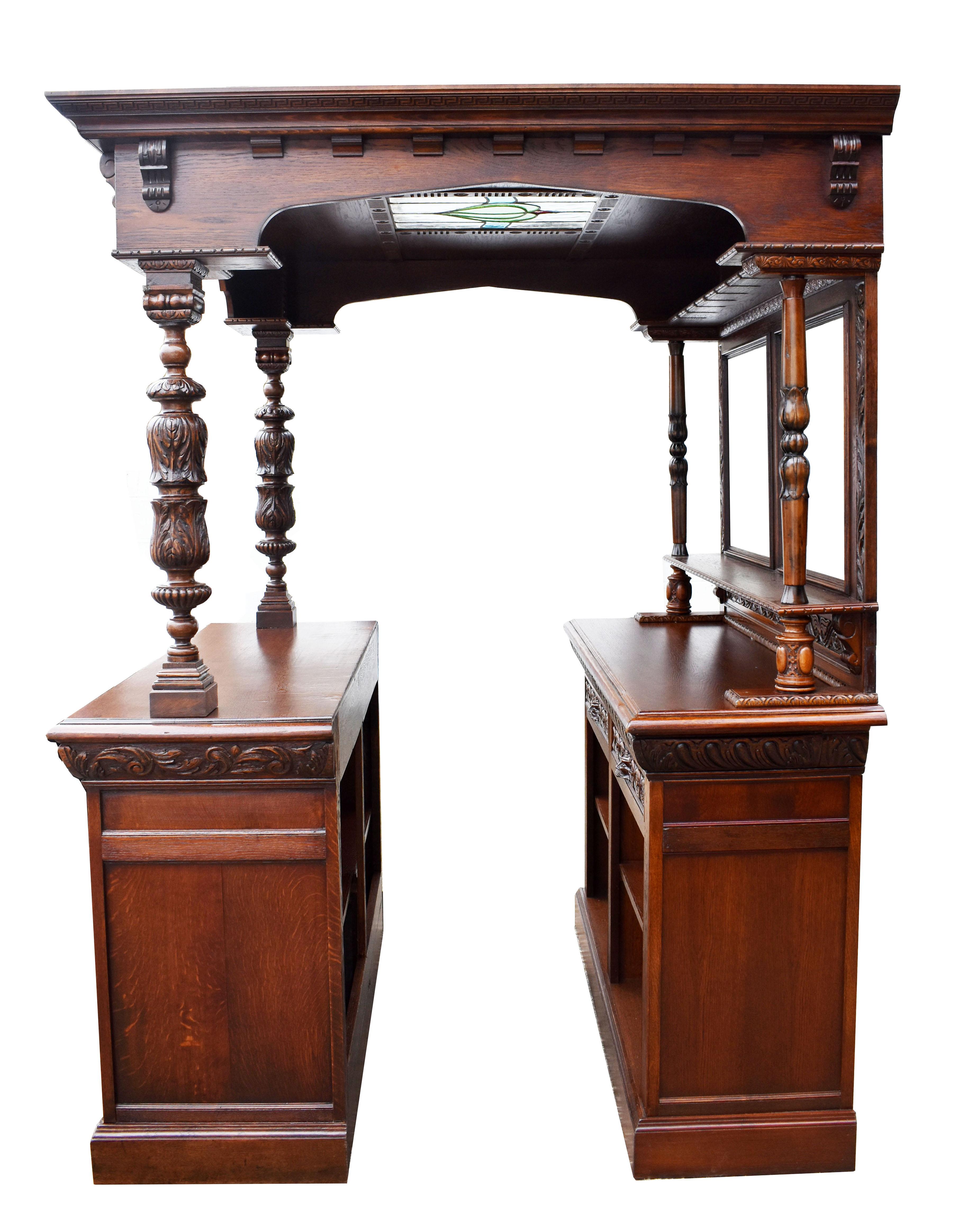 19th Century English Victorian Carved Oak Front and Back Bar 14
