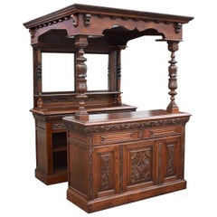 19th Century English Victorian Carved Oak Front and Back Bar