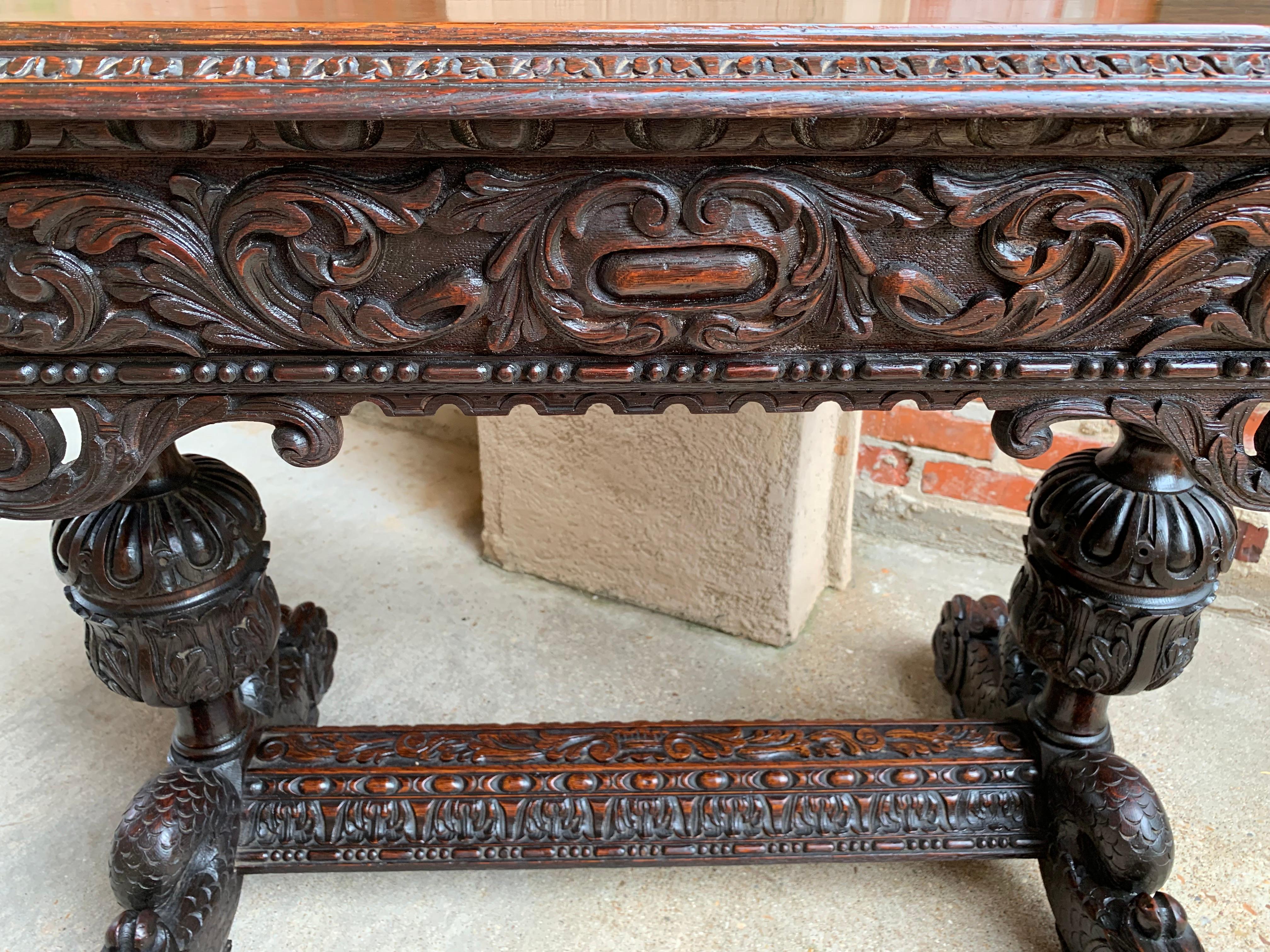 19th century English Victorian Carved Oak Library Table Desk Renaissance Gothic 2