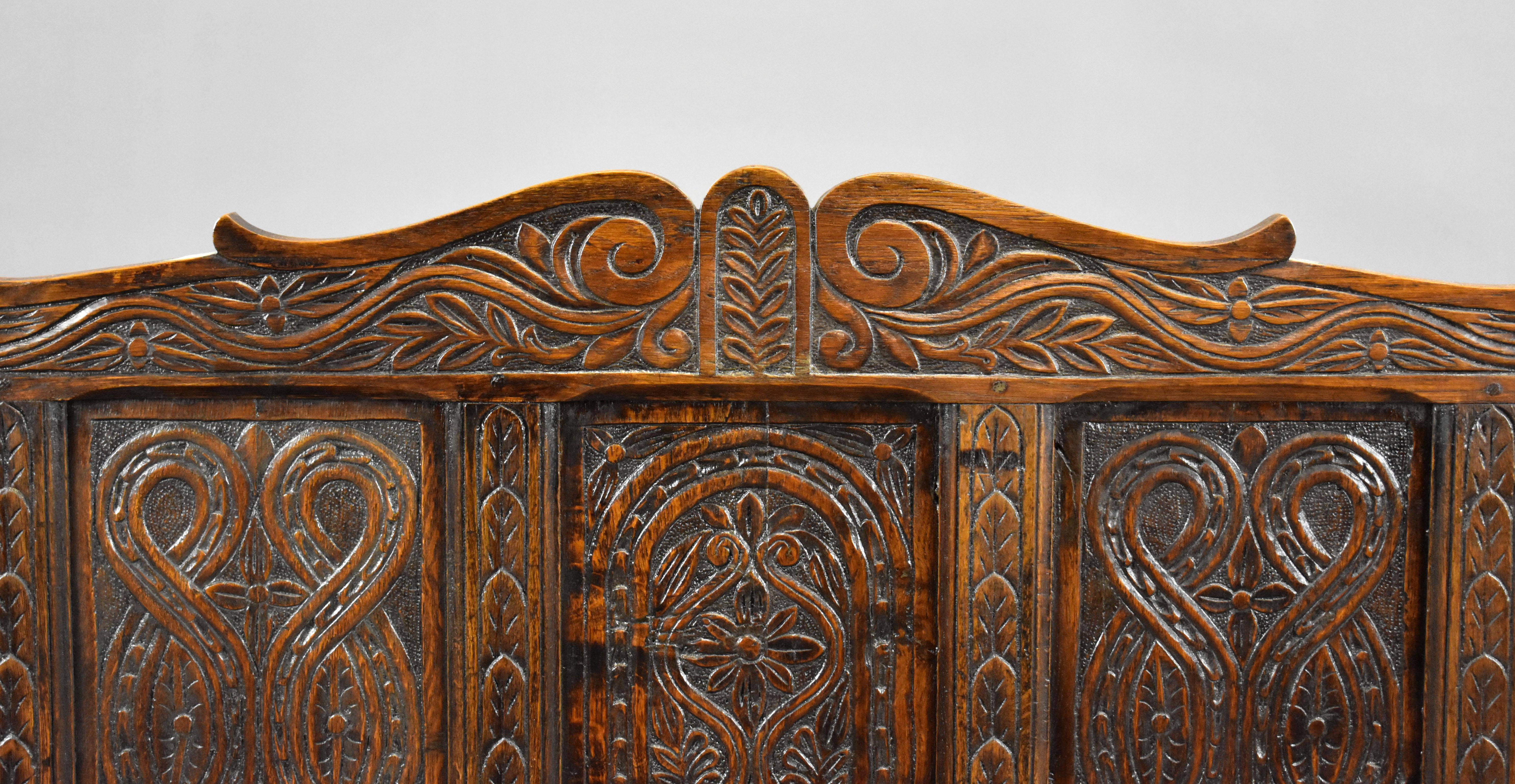 19th Century English Victorian Carved Oak Settle 6