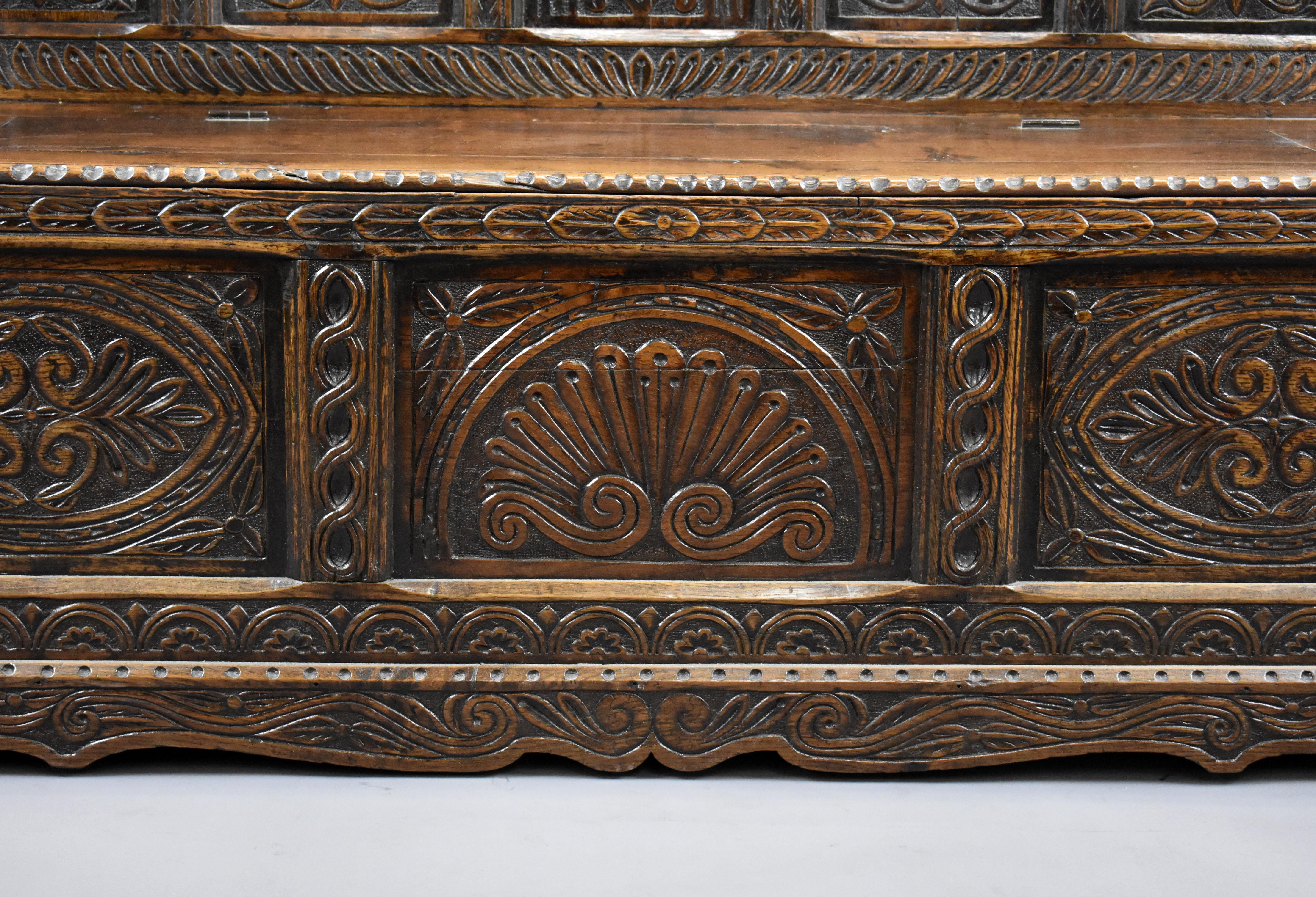 19th Century English Victorian Carved Oak Settle 9