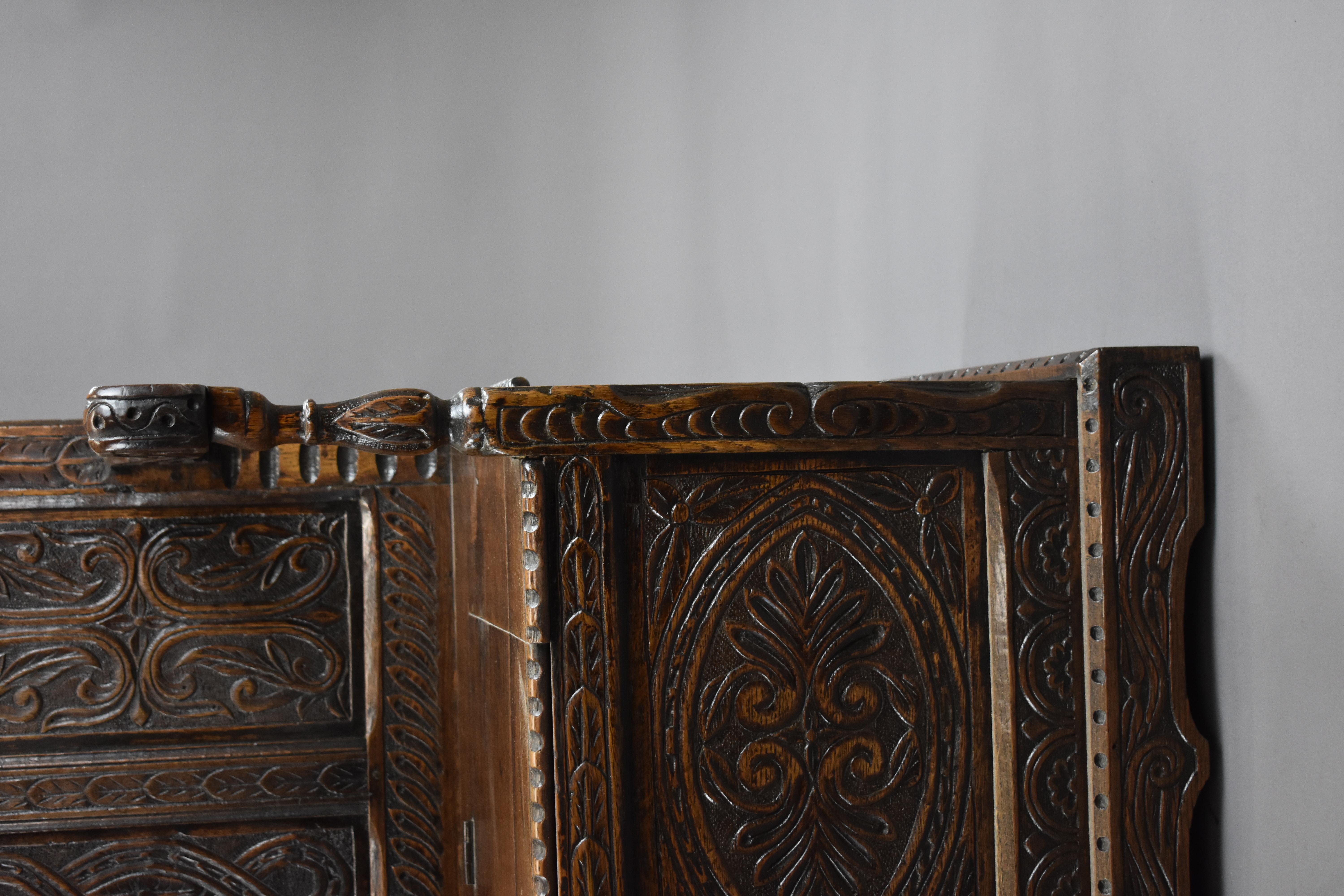 19th Century English Victorian Carved Oak Settle 12