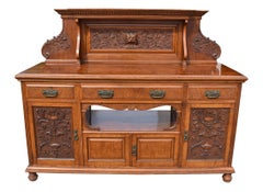 19th Century English Victorian Carved Pollard Oak Sideboard Buffet
