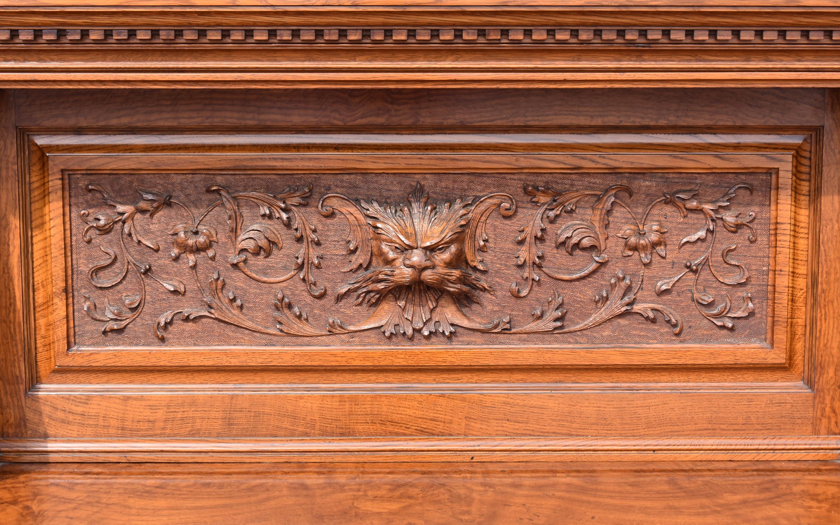 19th Century English Victorian Carved Pollard Oak Sideboard Buffet 2