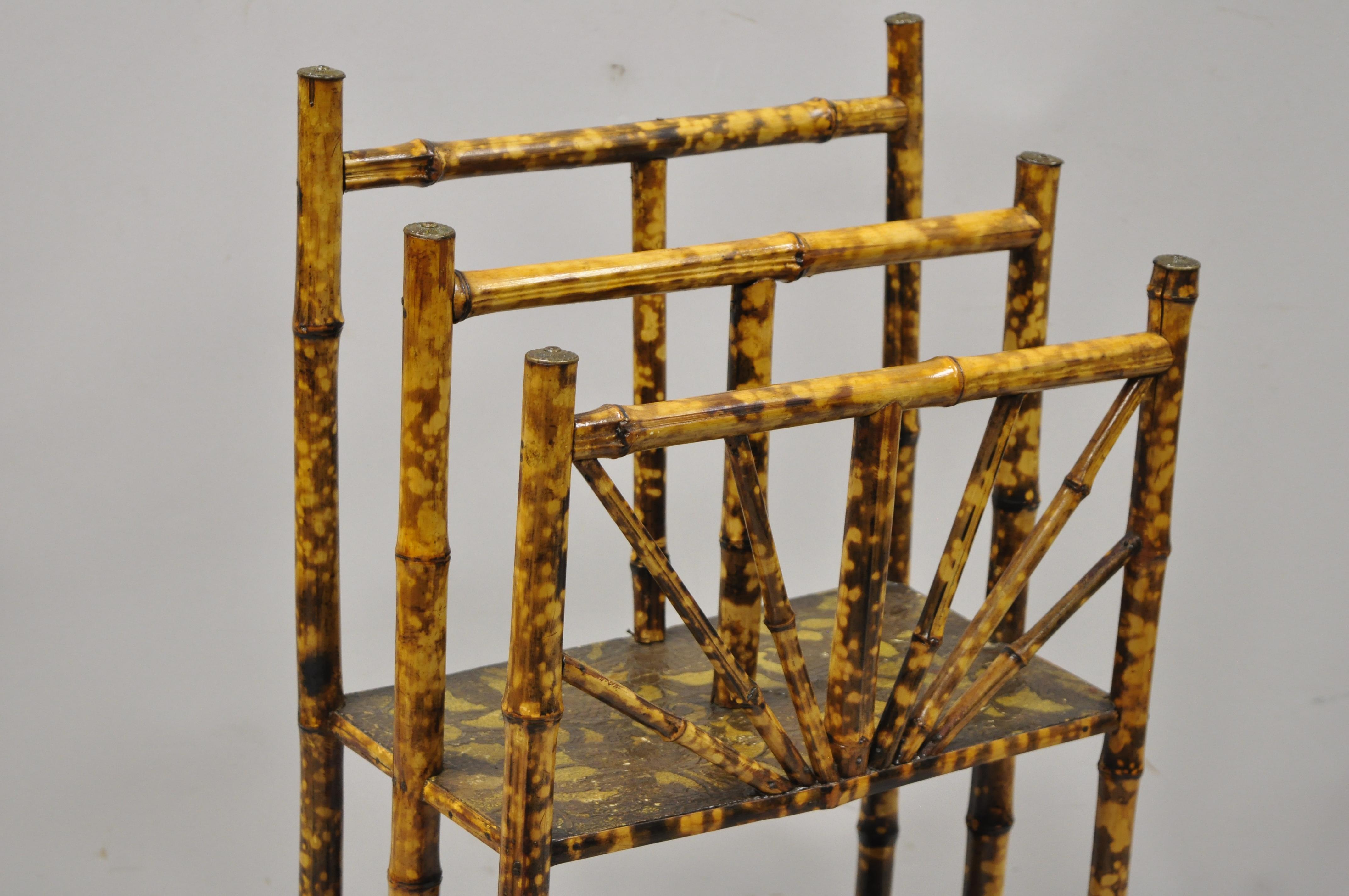 19th Century English Victorian Charred Bamboo 2-Tier Magazine Rack Stand In Good Condition In Philadelphia, PA