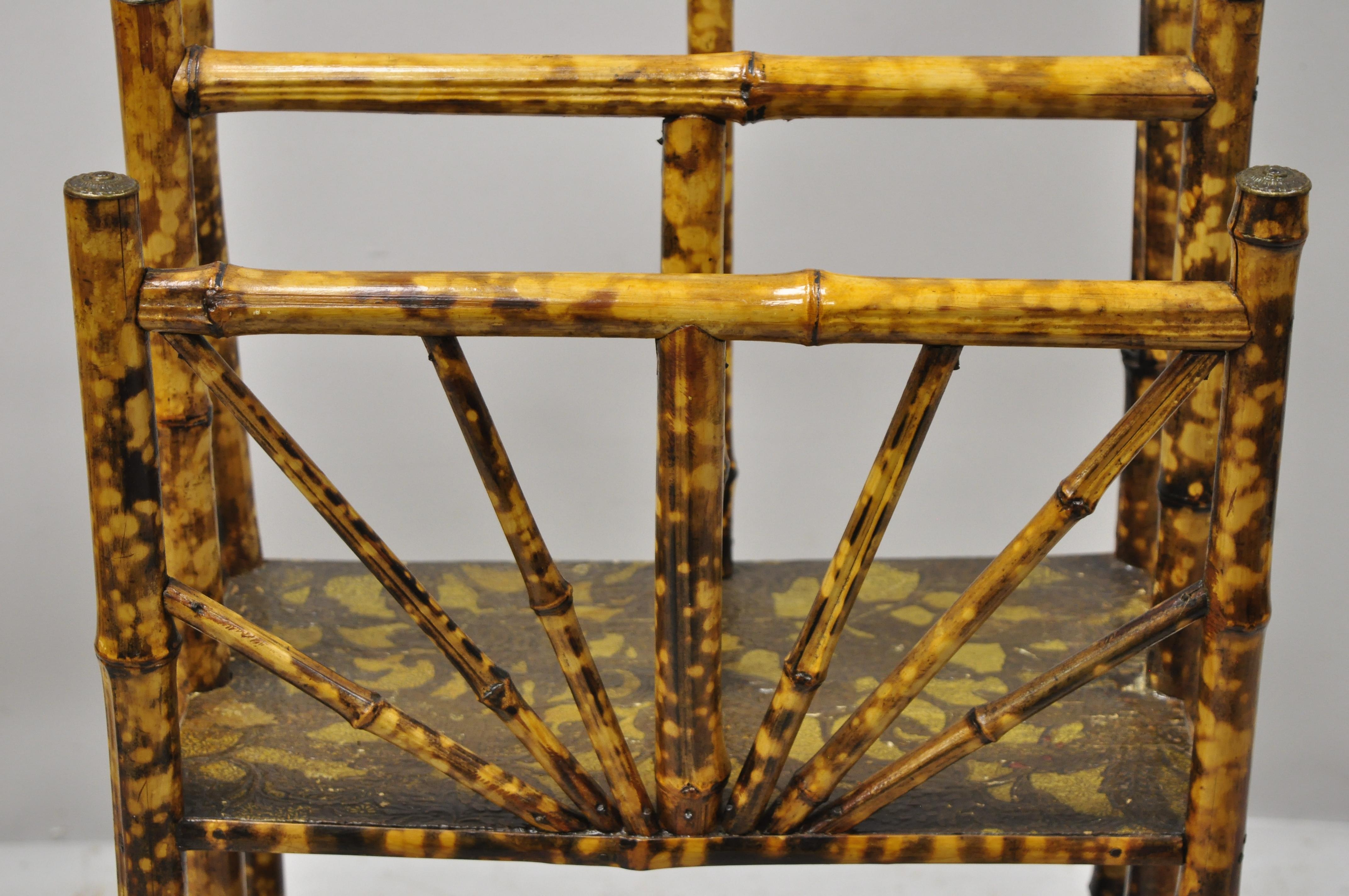 Faux Bamboo 19th Century English Victorian Charred Bamboo 2-Tier Magazine Rack Stand
