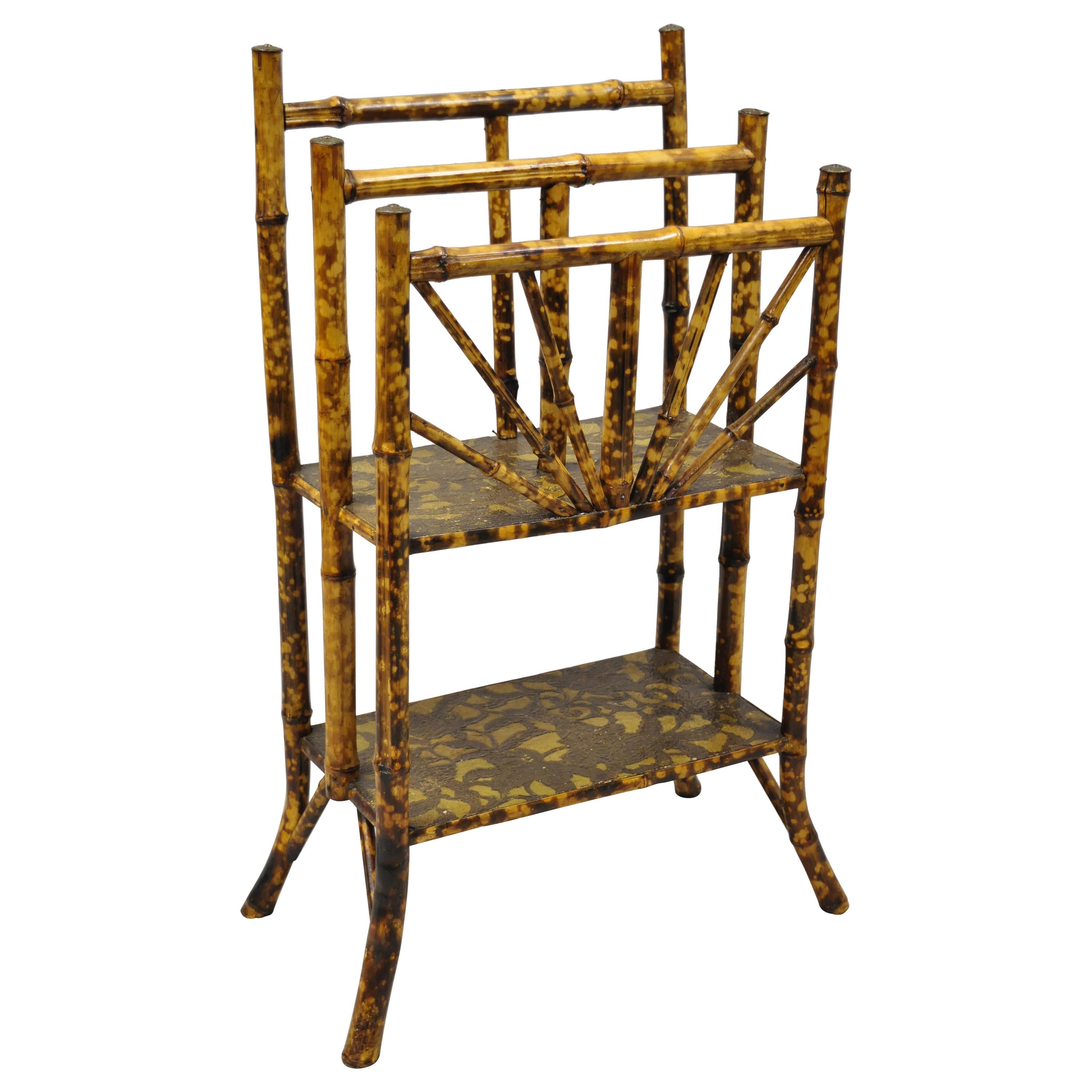19th Century English Victorian Charred Bamboo 2-Tier Magazine Rack Stand