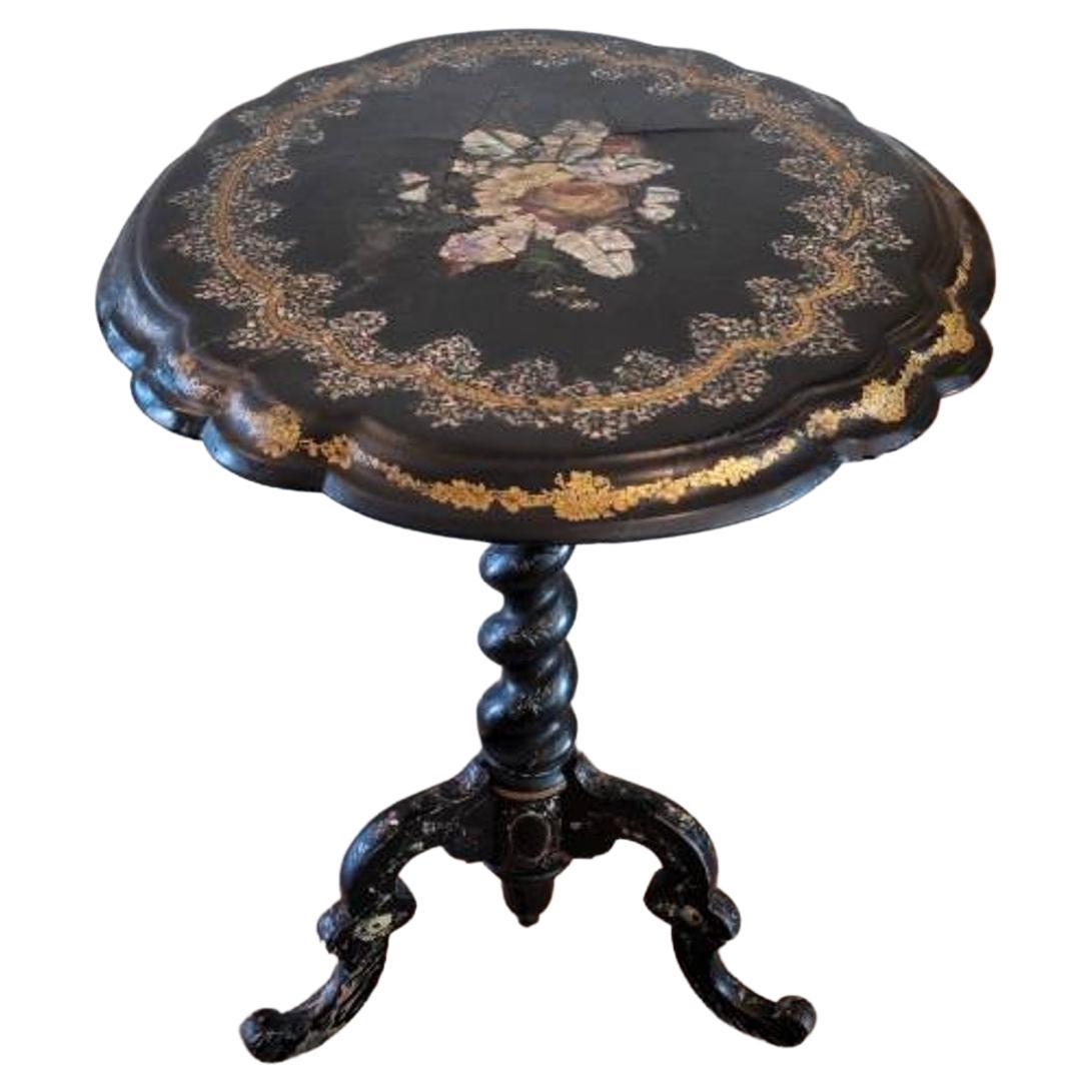 19th Century English Victorian Chinoiserie Mother of Pearl Tilt Top Table For Sale