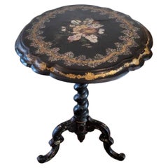 Antique 19th Century English Victorian Chinoiserie Mother of Pearl Tilt Top Table