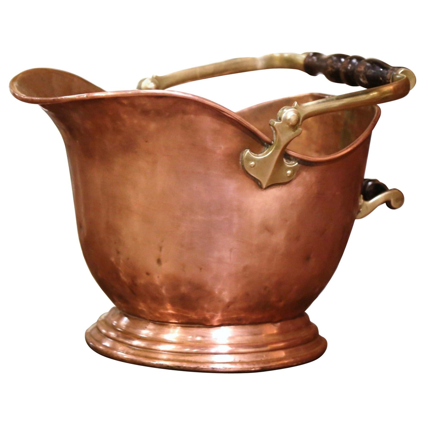 19th Century English Victorian Copper and Brass Coal Bucket For Sale