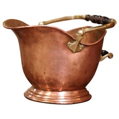 19th Century English Victorian Copper and Brass Coal Bucket