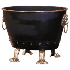 Bouteille de charbon victorienne anglaise du 19ème siècle en cuivre et bronze avec revêtement d'origine