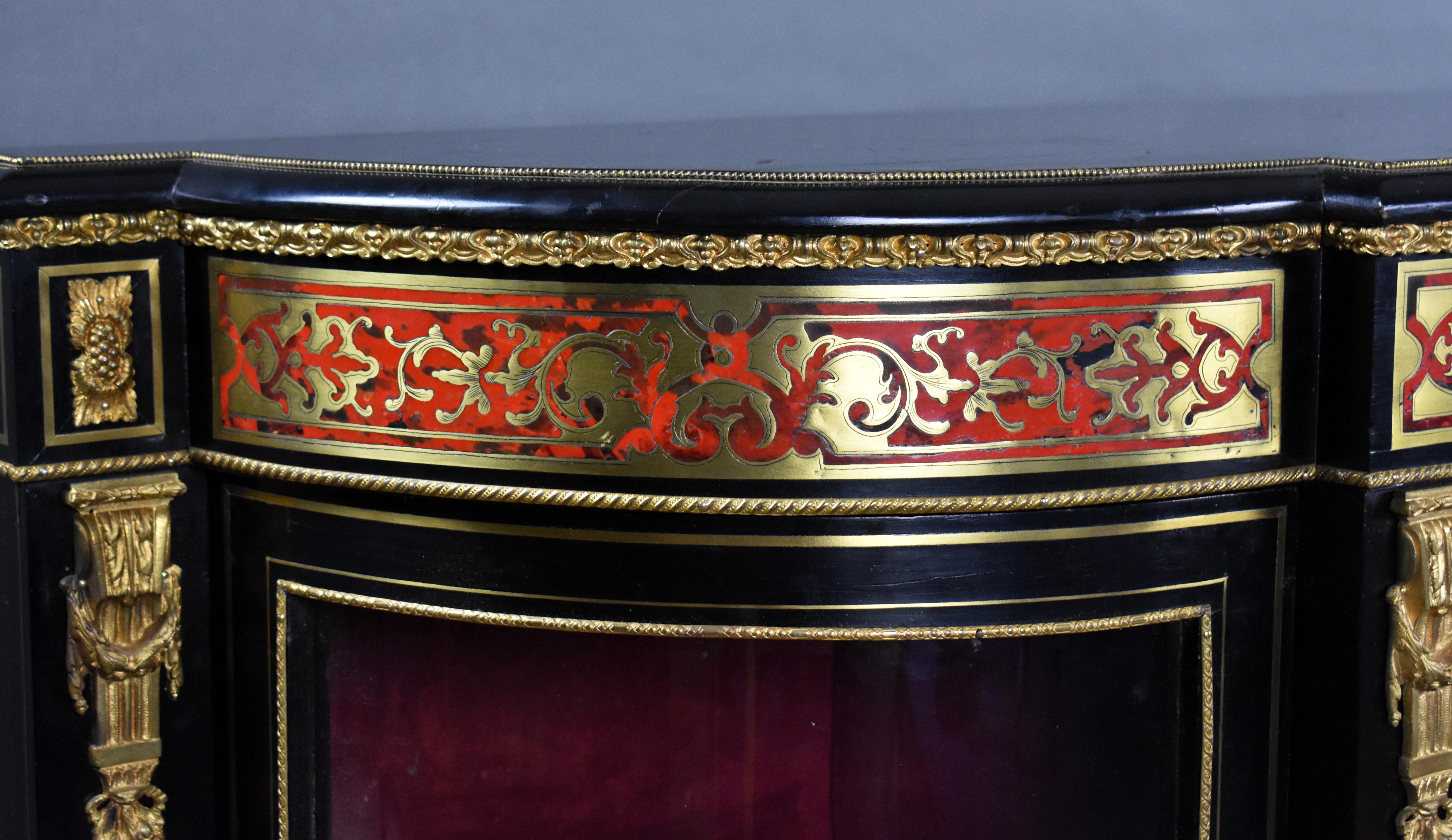 19th Century English Victorian Ebonised Boulle Marquetry Credenza For Sale 5