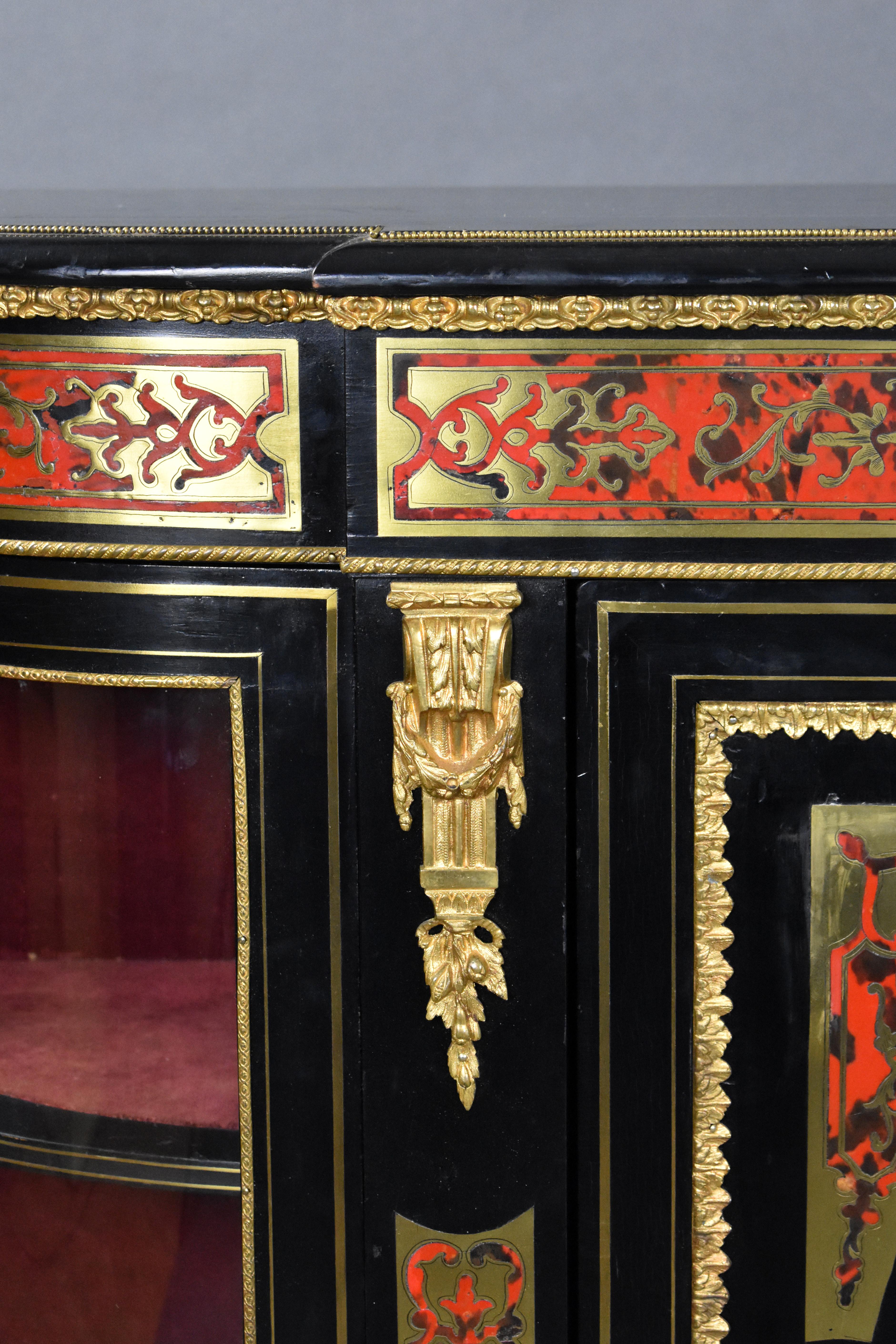 19th Century English Victorian Ebonised Boulle Marquetry Credenza For Sale 6
