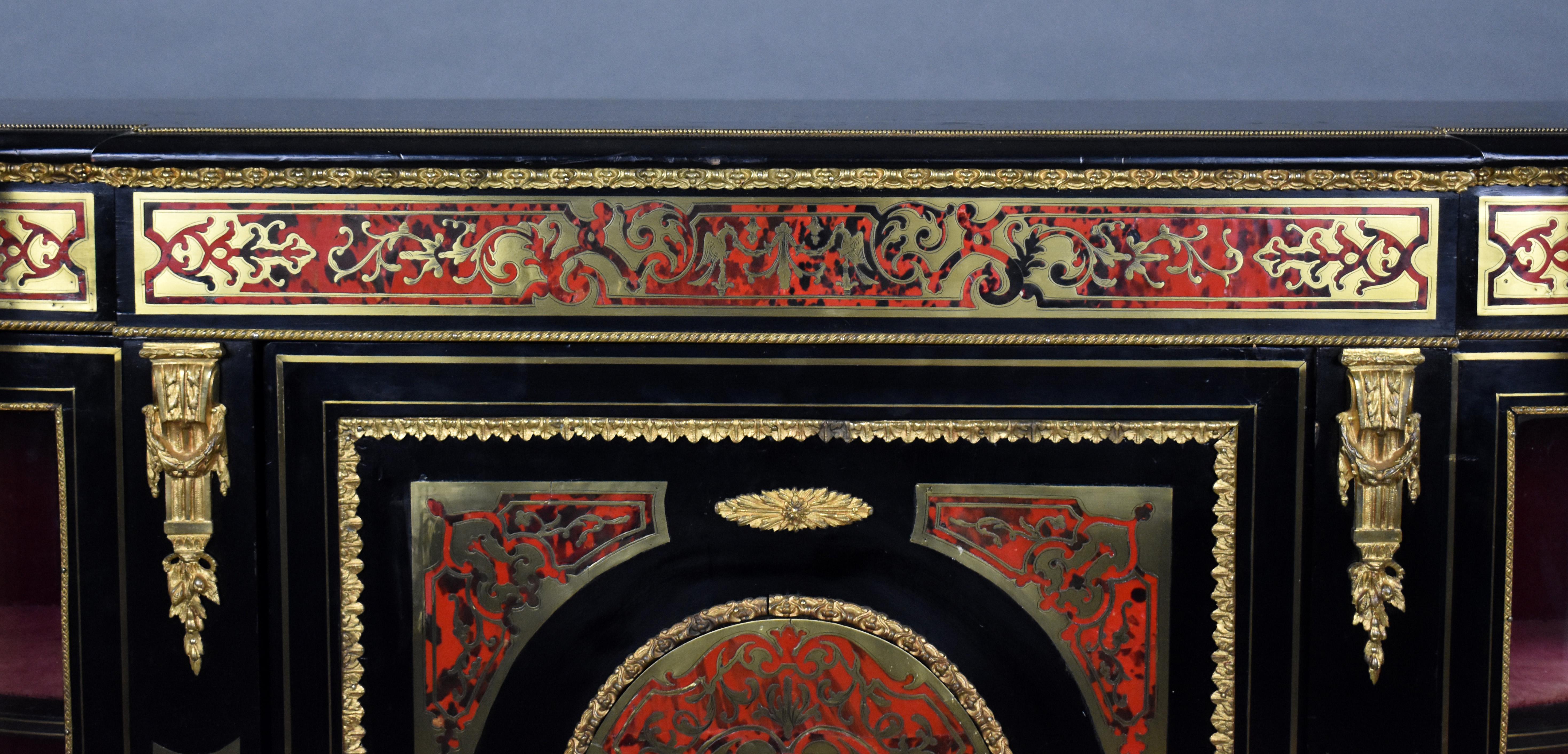 19th Century English Victorian Ebonised Boulle Marquetry Credenza For Sale 7