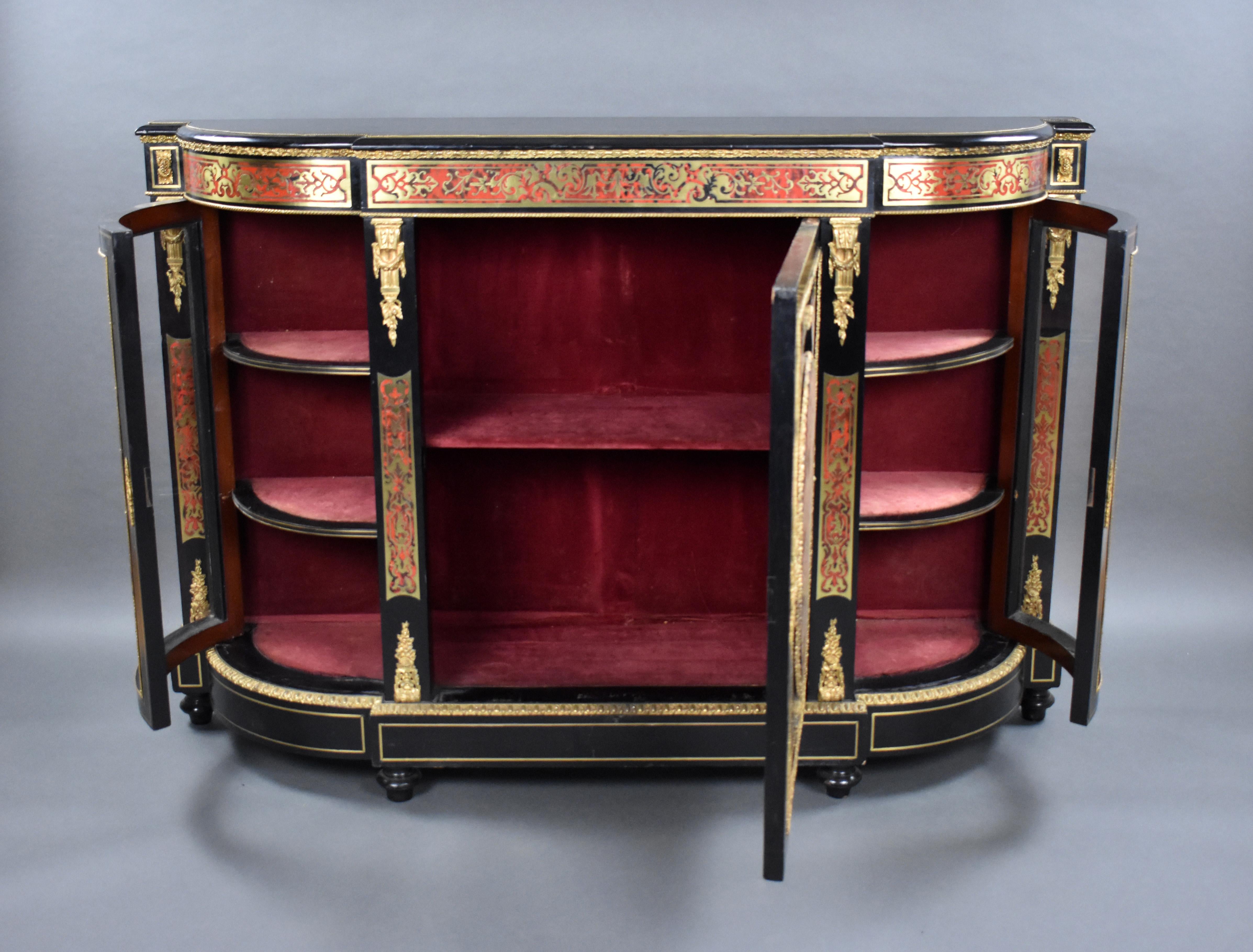 19th Century English Victorian Ebonised Boulle Marquetry Credenza For Sale 11