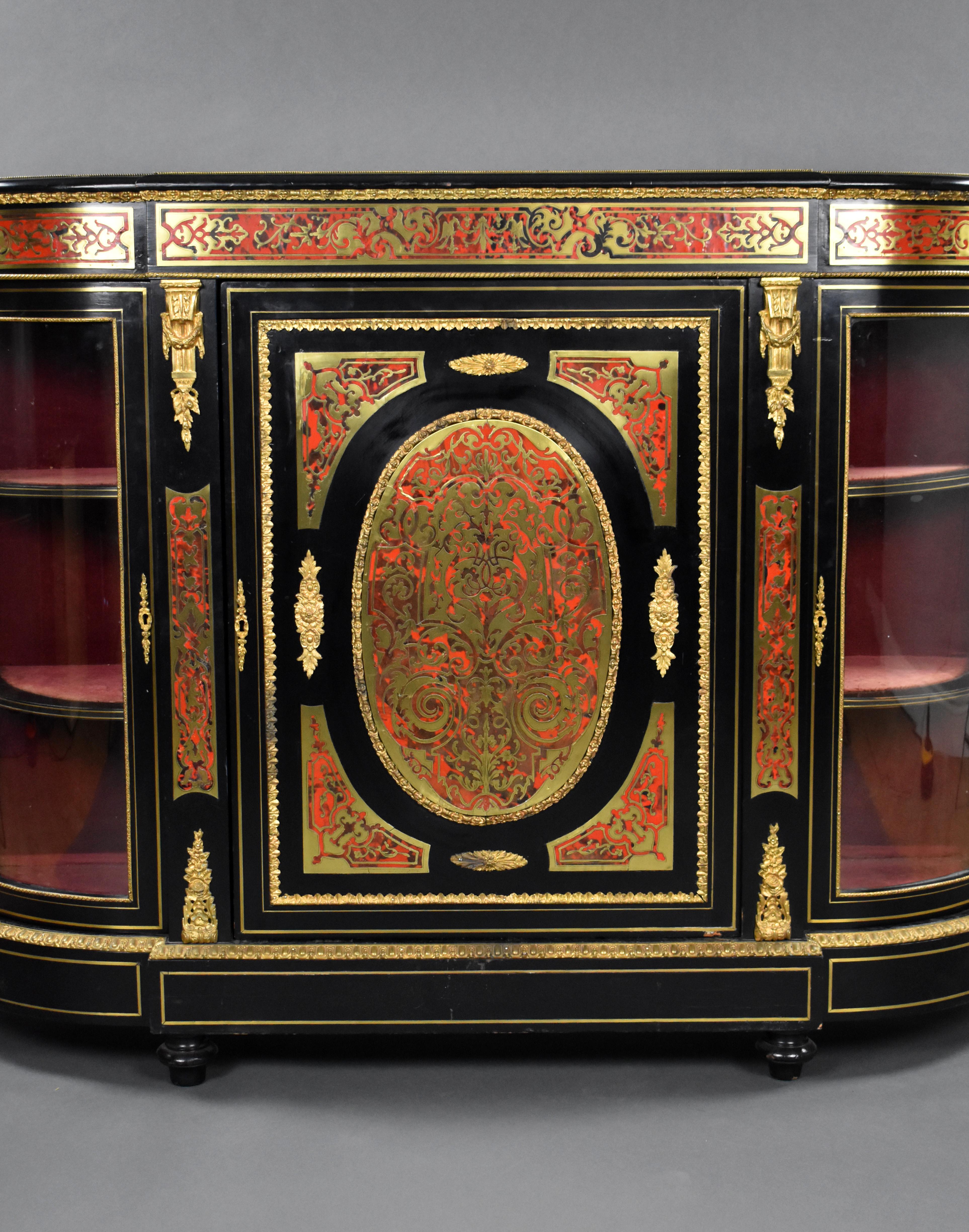 19th Century English Victorian Ebonised Boulle Marquetry Credenza In Good Condition In Chelmsford, Essex