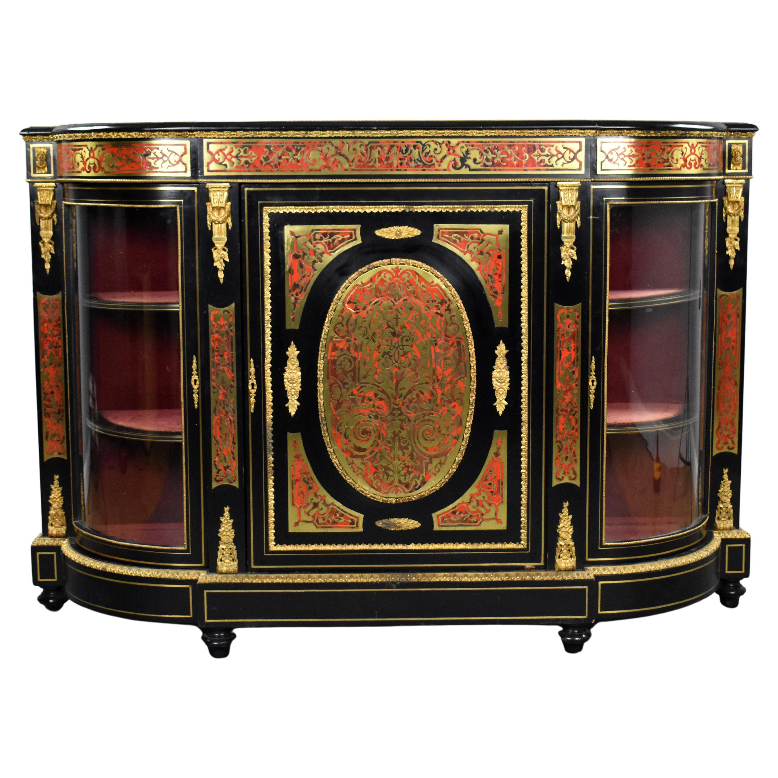 19th Century English Victorian Ebonised Boulle Marquetry Credenza For Sale