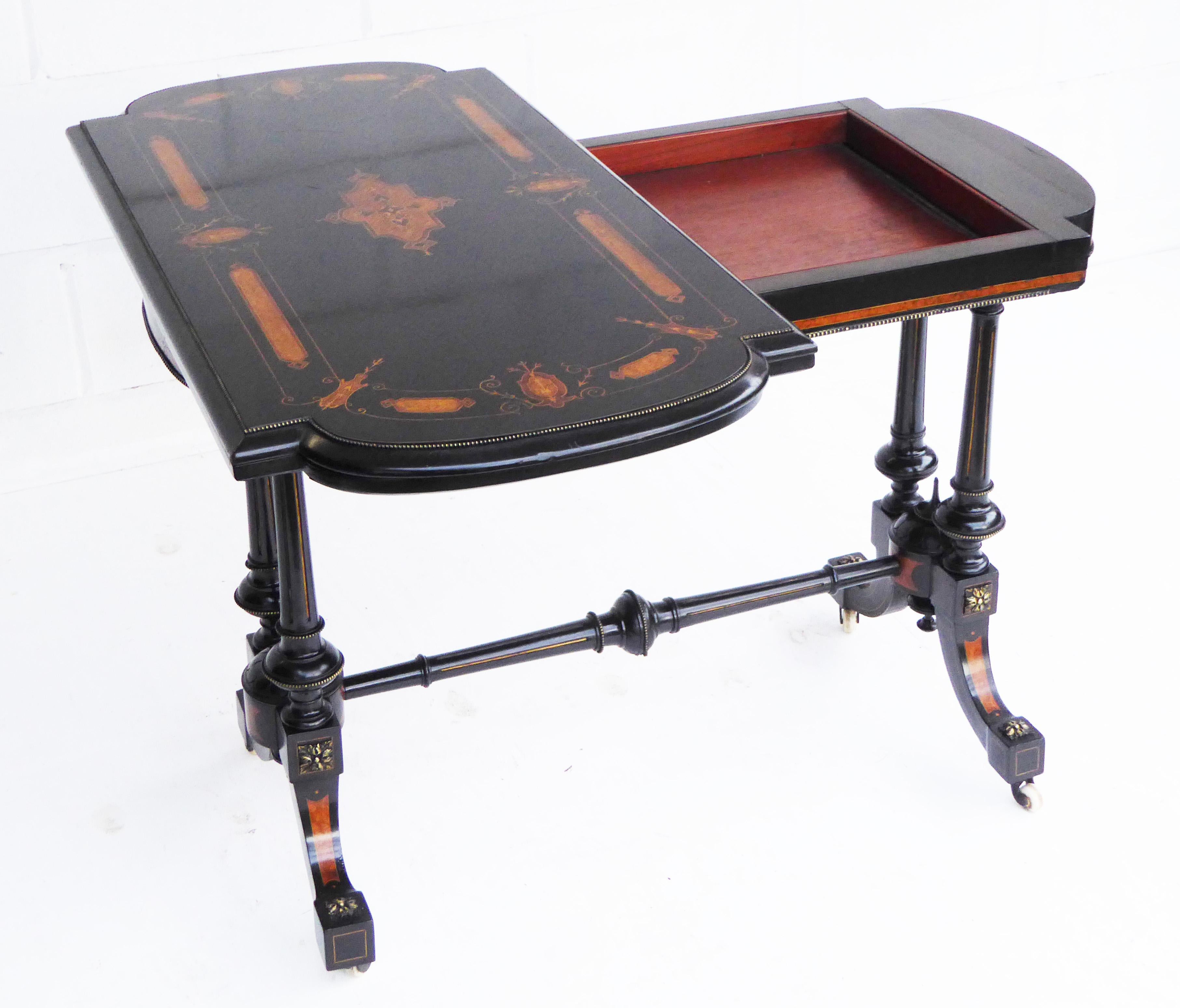 19th Century English Victorian Ebonized Card Table In Good Condition In Chelmsford, Essex