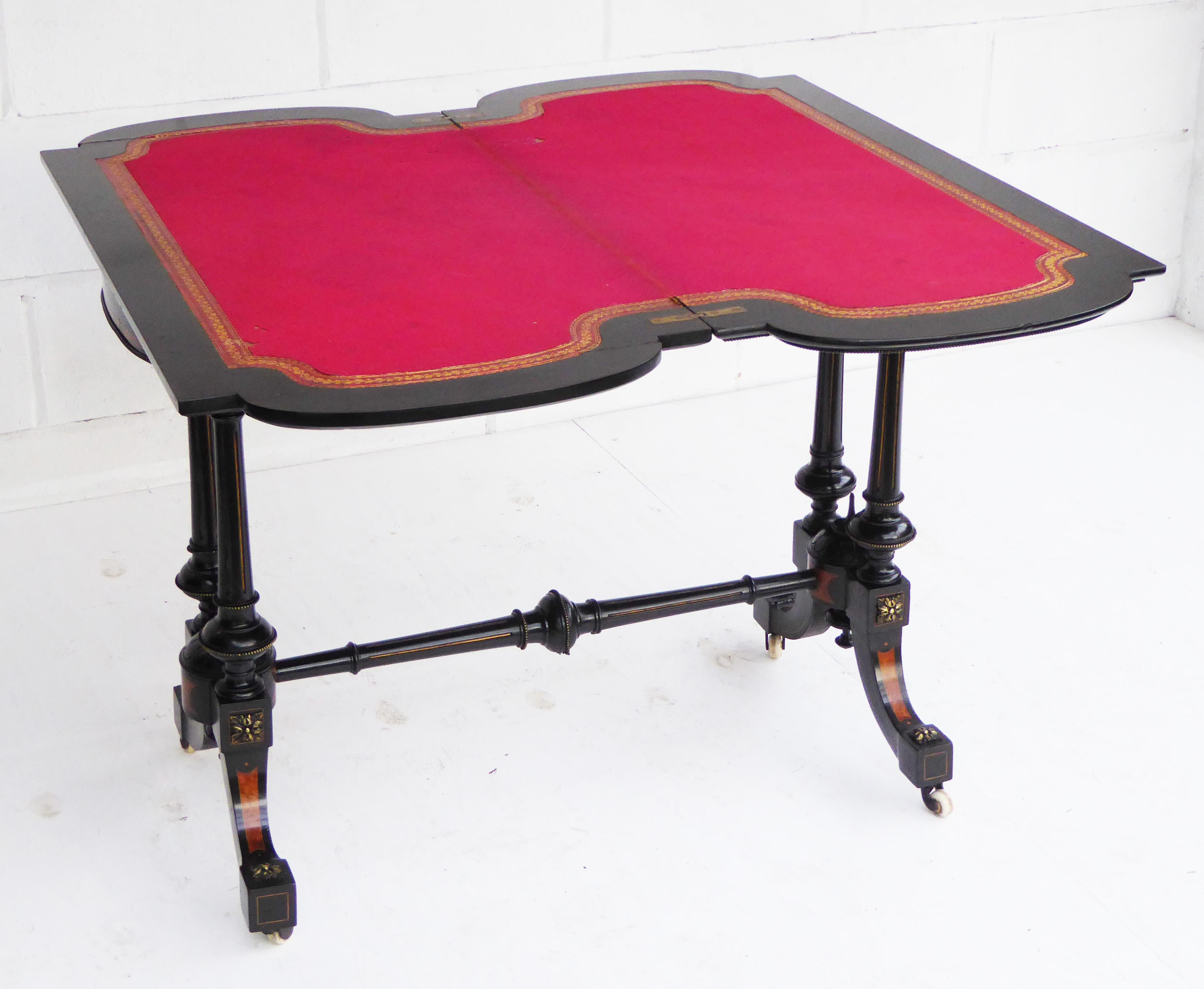 Mahogany 19th Century English Victorian Ebonized Card Table