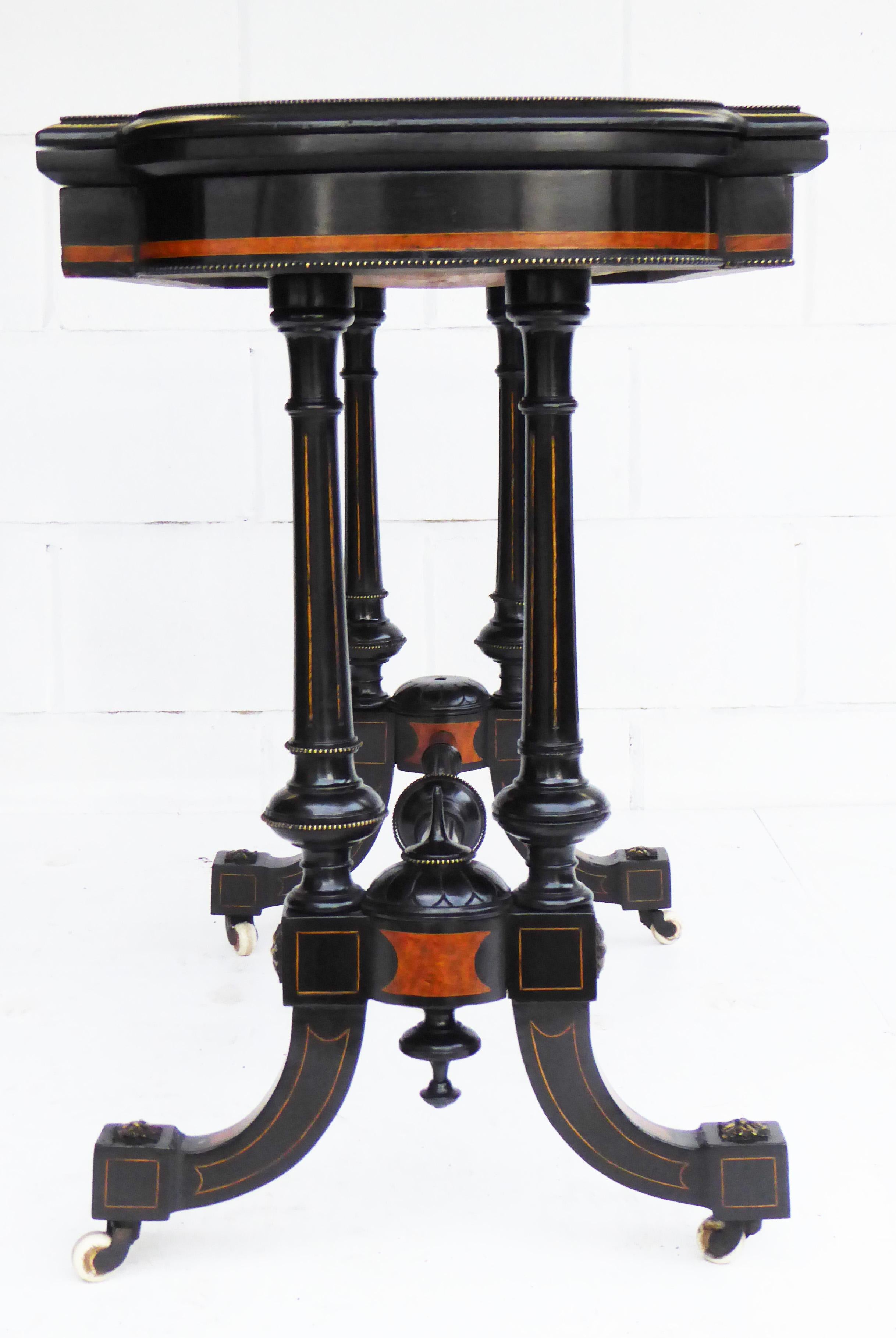 19th Century English Victorian Ebonized Card Table 2