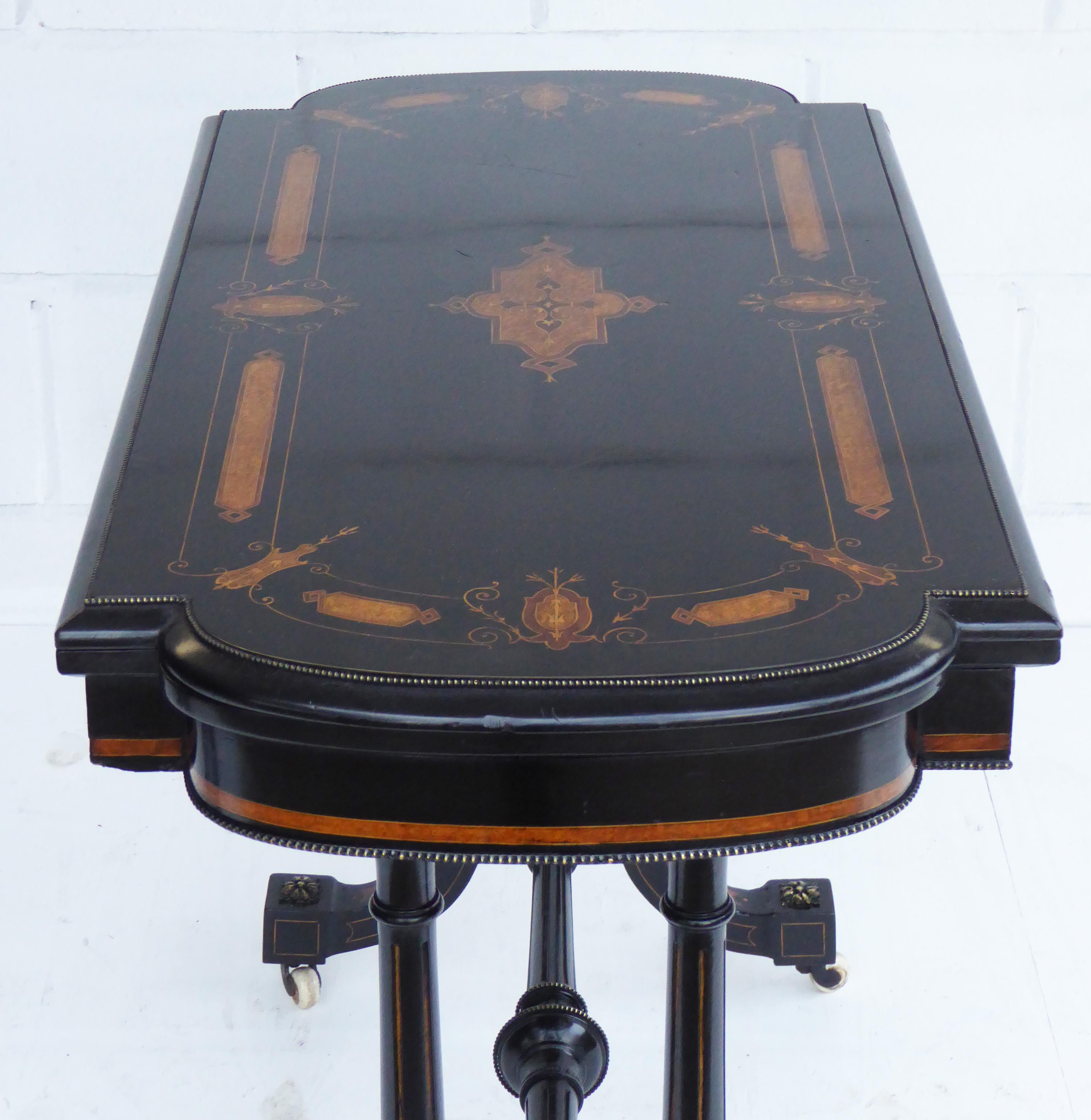 19th Century English Victorian Ebonized Card Table 3