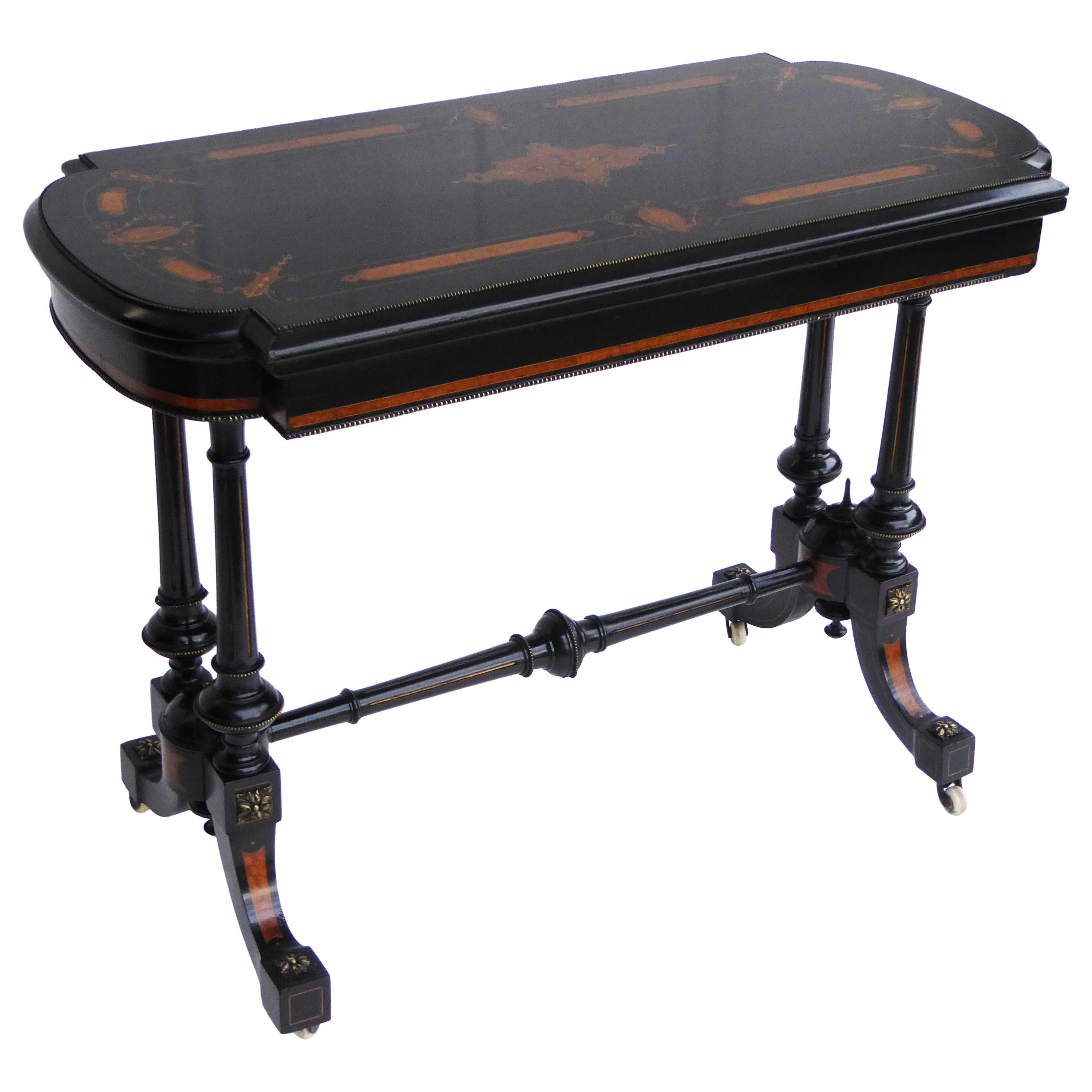 19th Century English Victorian Ebonized Card Table
