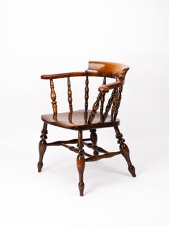 19th Century English Victorian Elm Smoker's Bow Chair