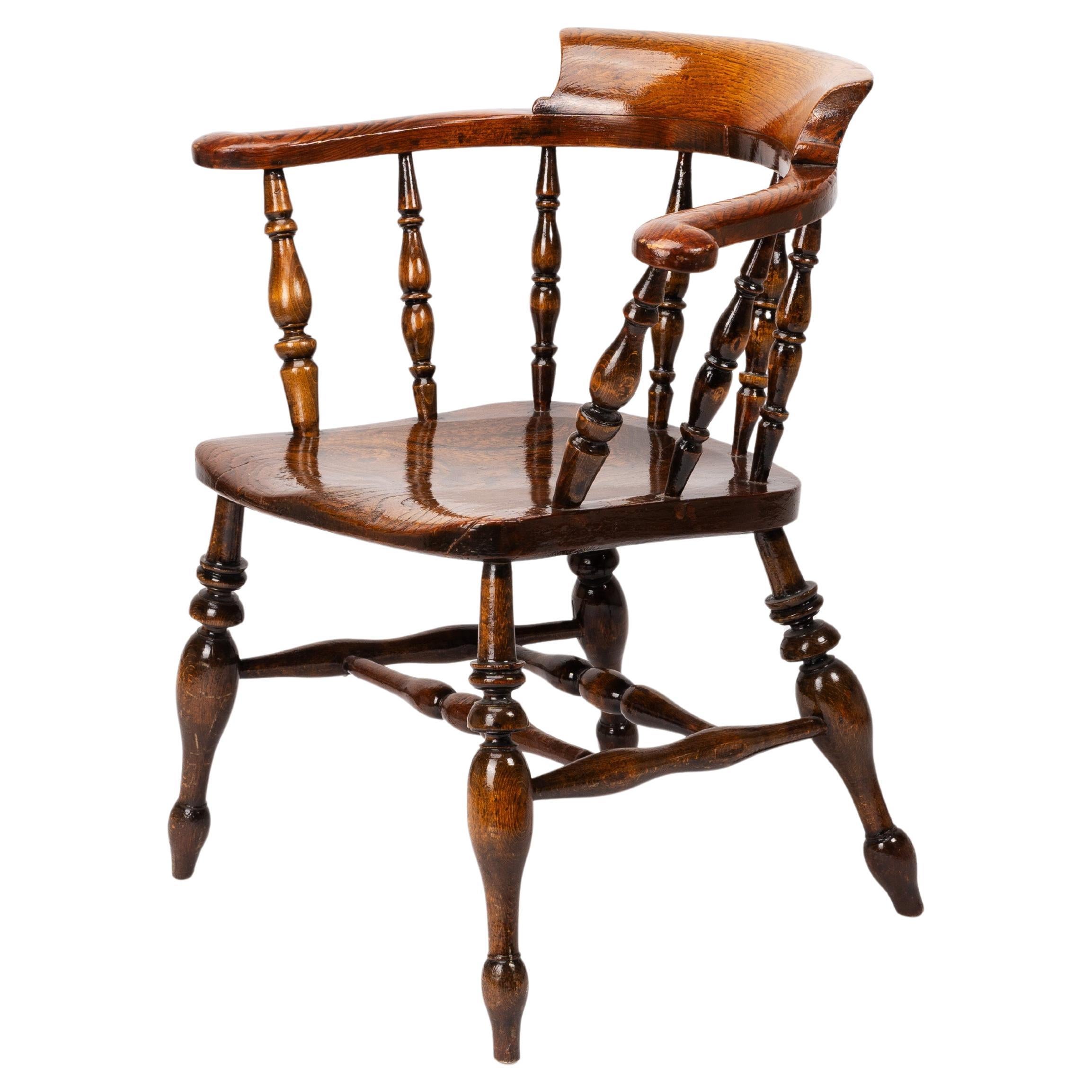 19th Century English Victorian Elm Smoker's Bow Chair