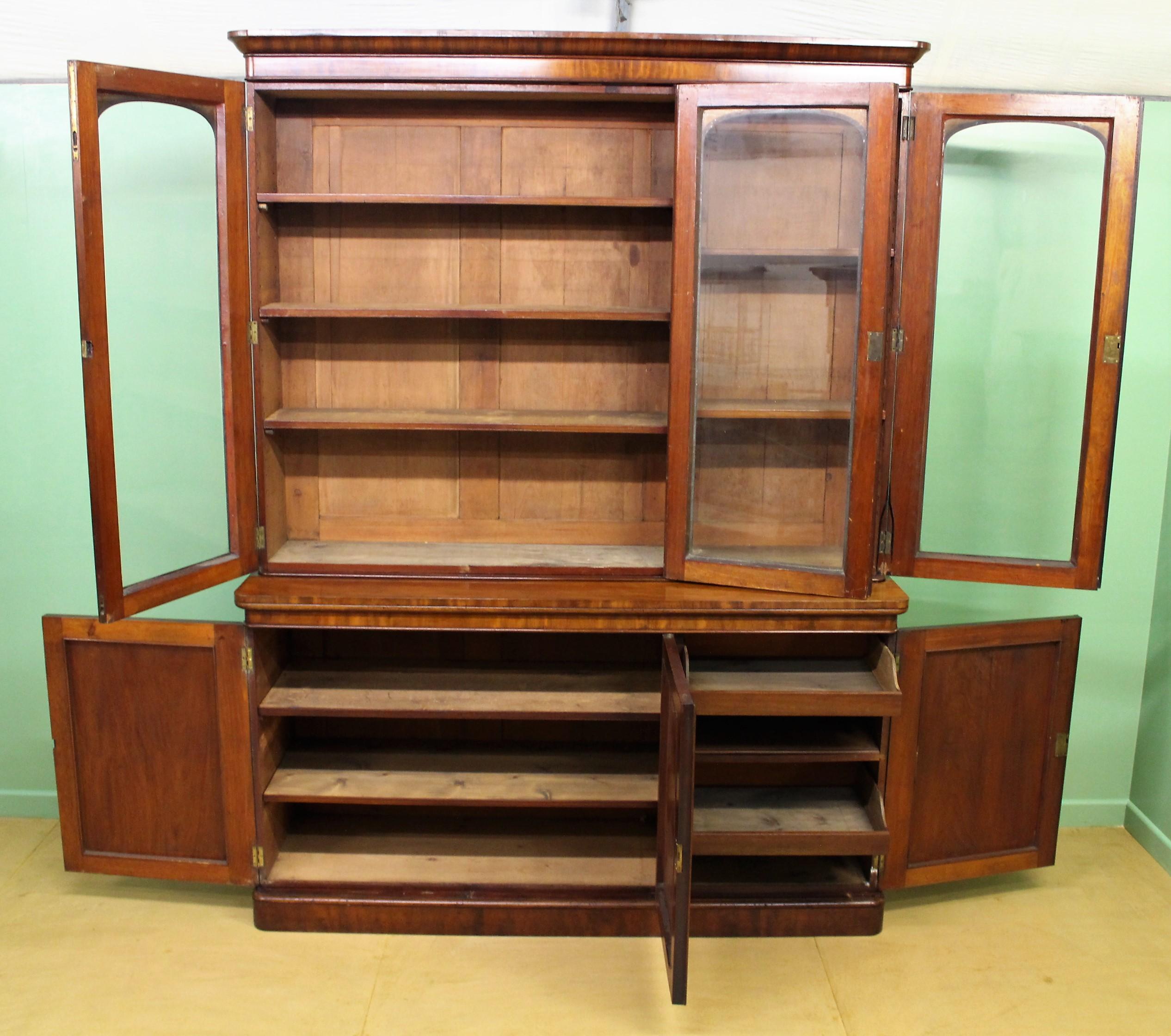 19th Century English Victorian Figured Mahogany Library Bookcase 1