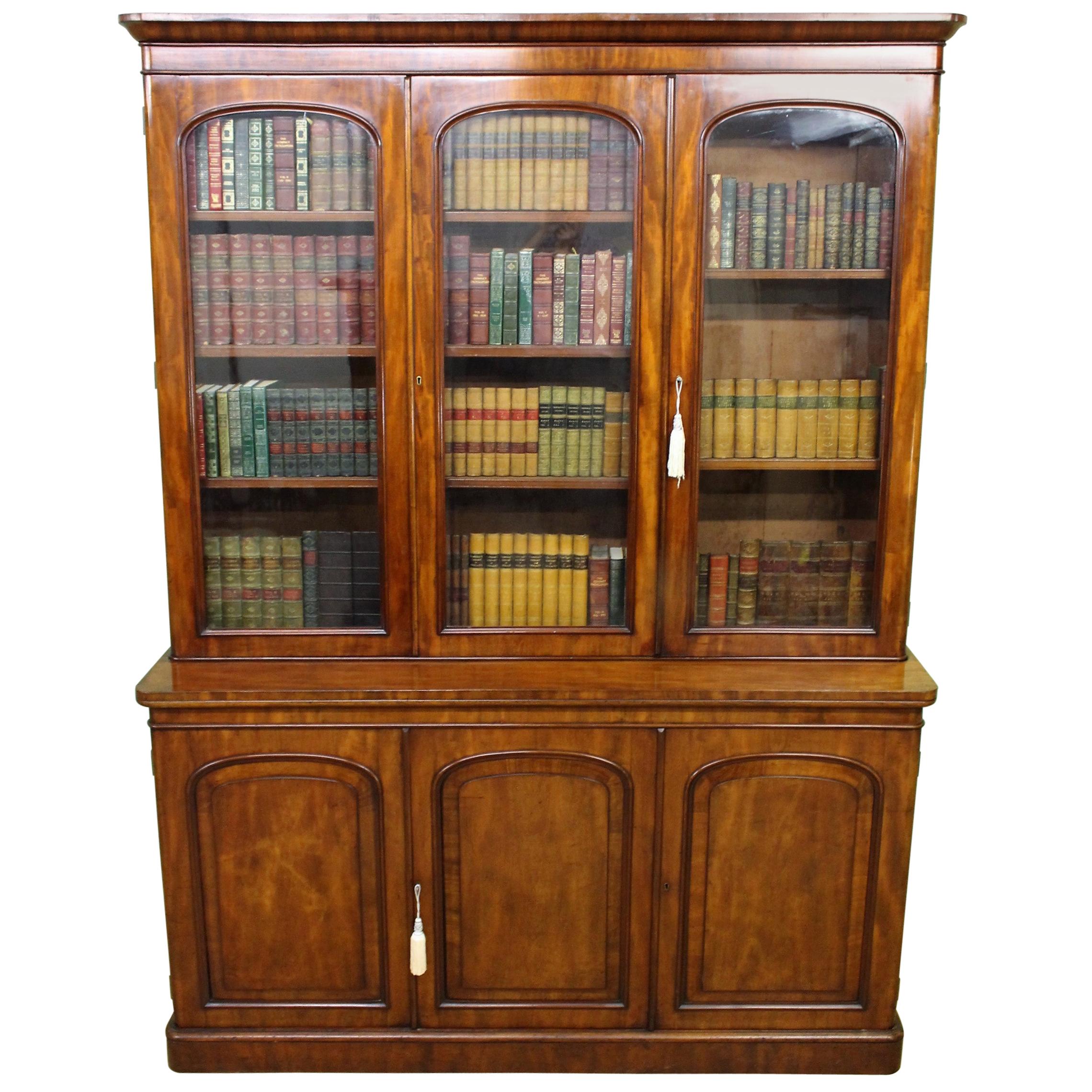 19th Century English Victorian Figured Mahogany Library Bookcase