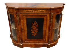 19th Century English Victorian Figured Walnut and Marquetry Credenza