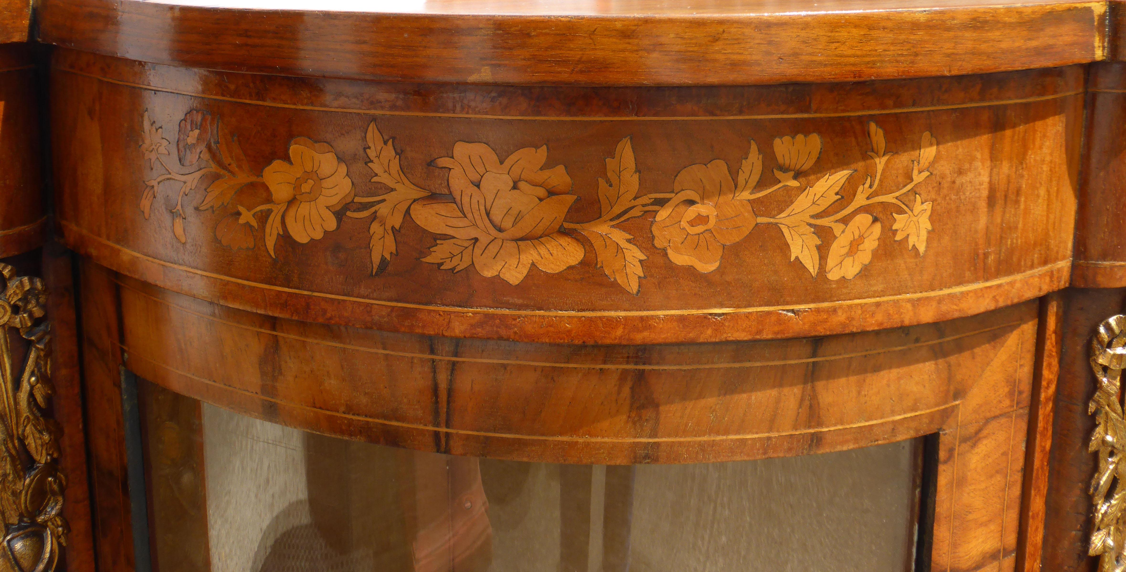 19th Century English Victorian Figured Walnut and Marquetry Credenza For Sale 2