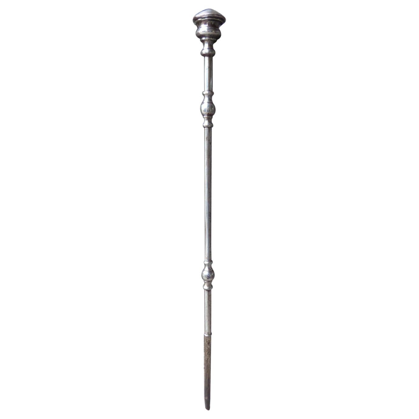 19th Century English Victorian Fireplace Poker, Polished Steel For Sale