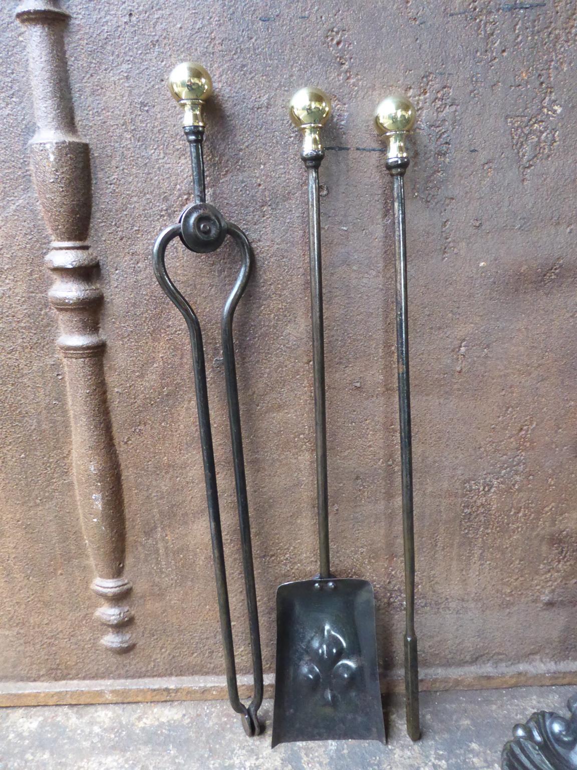 Cast 19th Century English Victorian Fireplace Tool Set or Companion Set