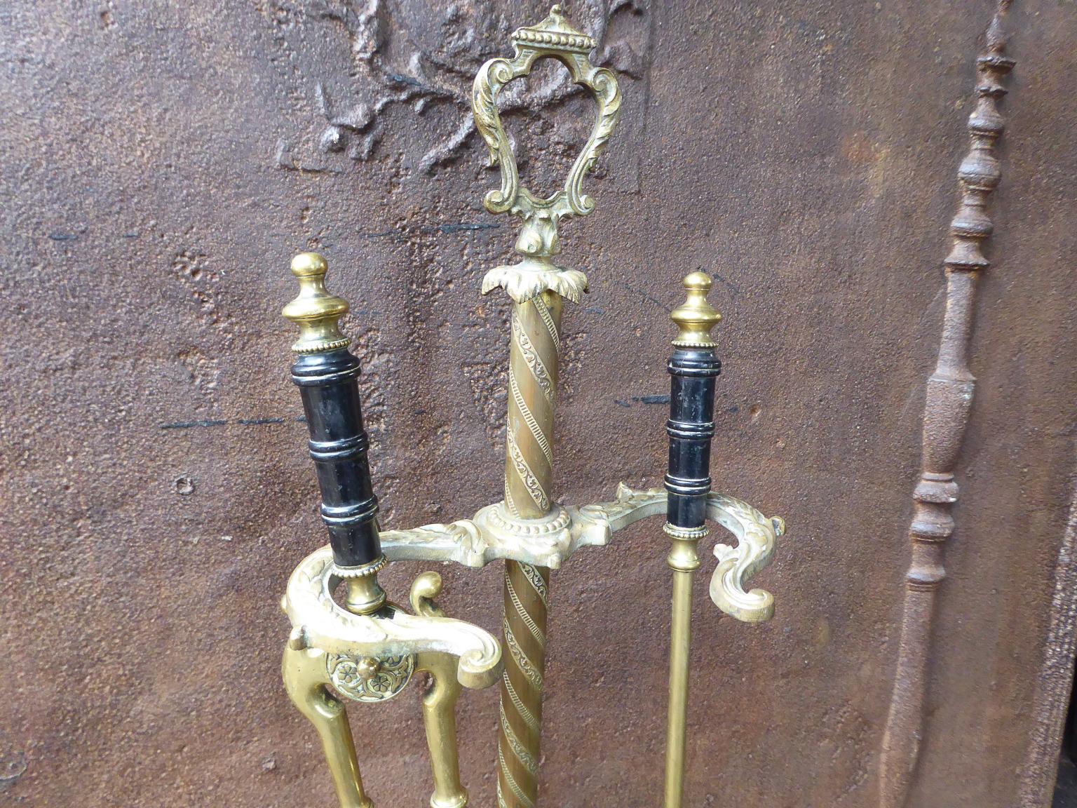 Forged 19th Century English Victorian Fireplace Tool Set or Companion Set