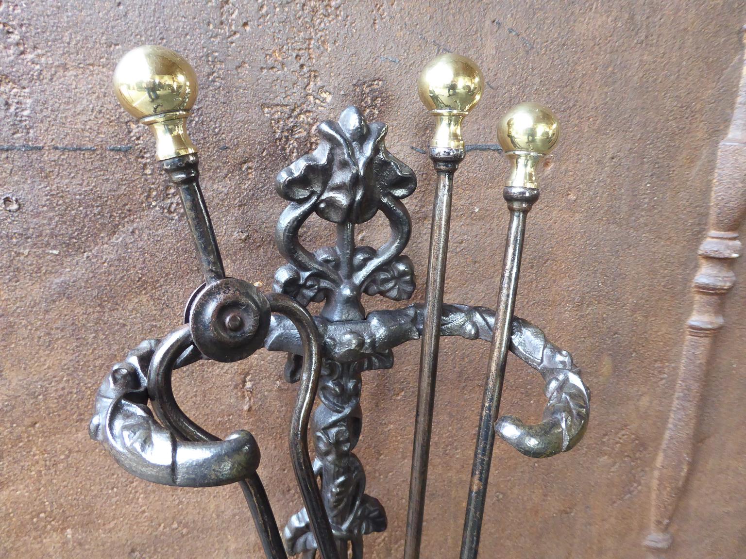 Brass 19th Century English Victorian Fireplace Tool Set or Companion Set