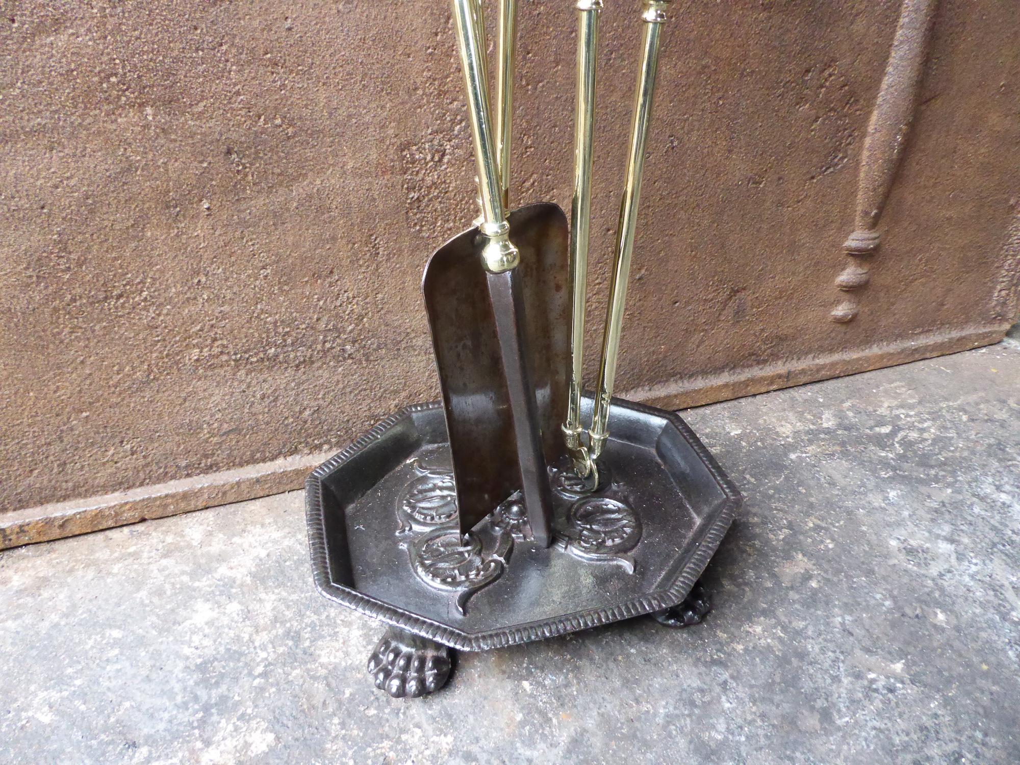 Brass English Victorian Fireplace Tool Set or Companion Set, 19th Century For Sale
