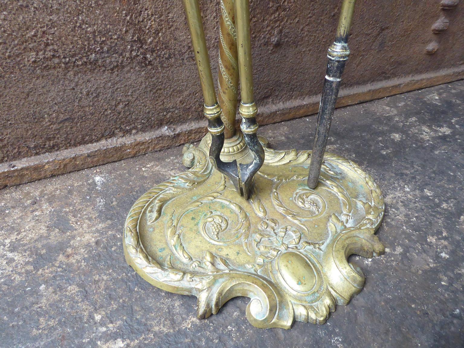 Brass 19th Century English Victorian Fireplace Tool Set or Companion Set