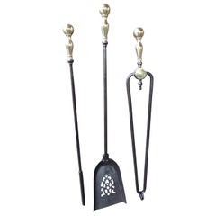 19th Century English Victorian Fireplace Tool Set or Companion Set