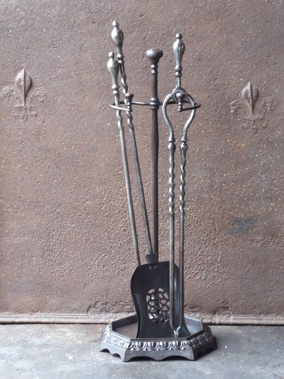 19th century English Victorian fireplace tool set, fire irons made of cast iron and wrought iron.

We have a unique and specialized collection of antique and used fireplace accessories consisting of more than 1000 listings at 1stdibs. Amongst