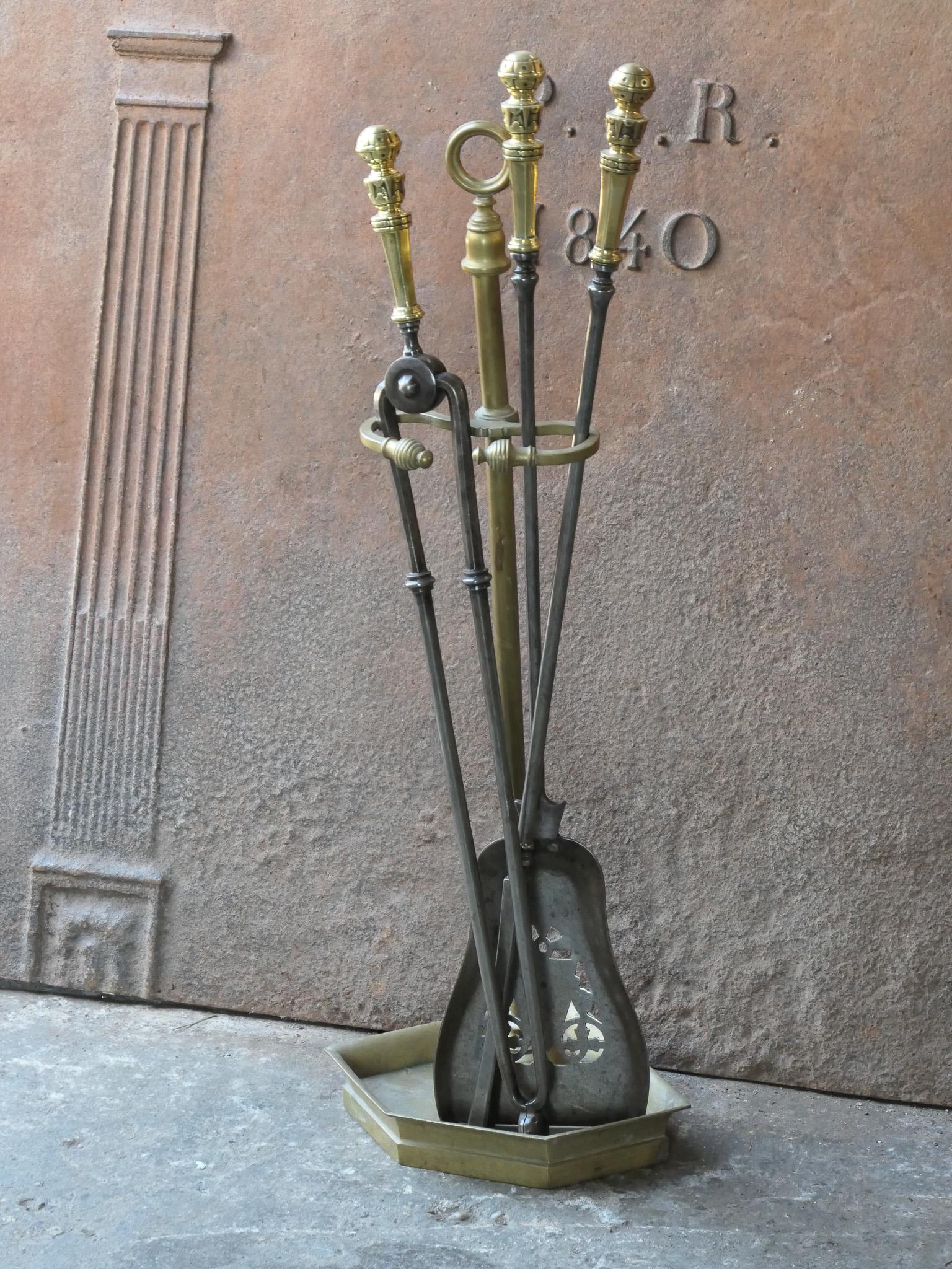 Brass 19th Century English Victorian Fireplace Tools or Companion Set For Sale