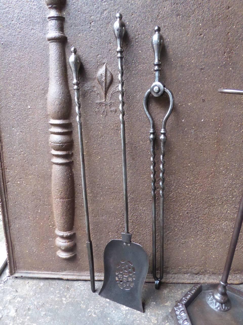 Wrought Iron 19th Century English Victorian Fireplace Tools or Companion Set