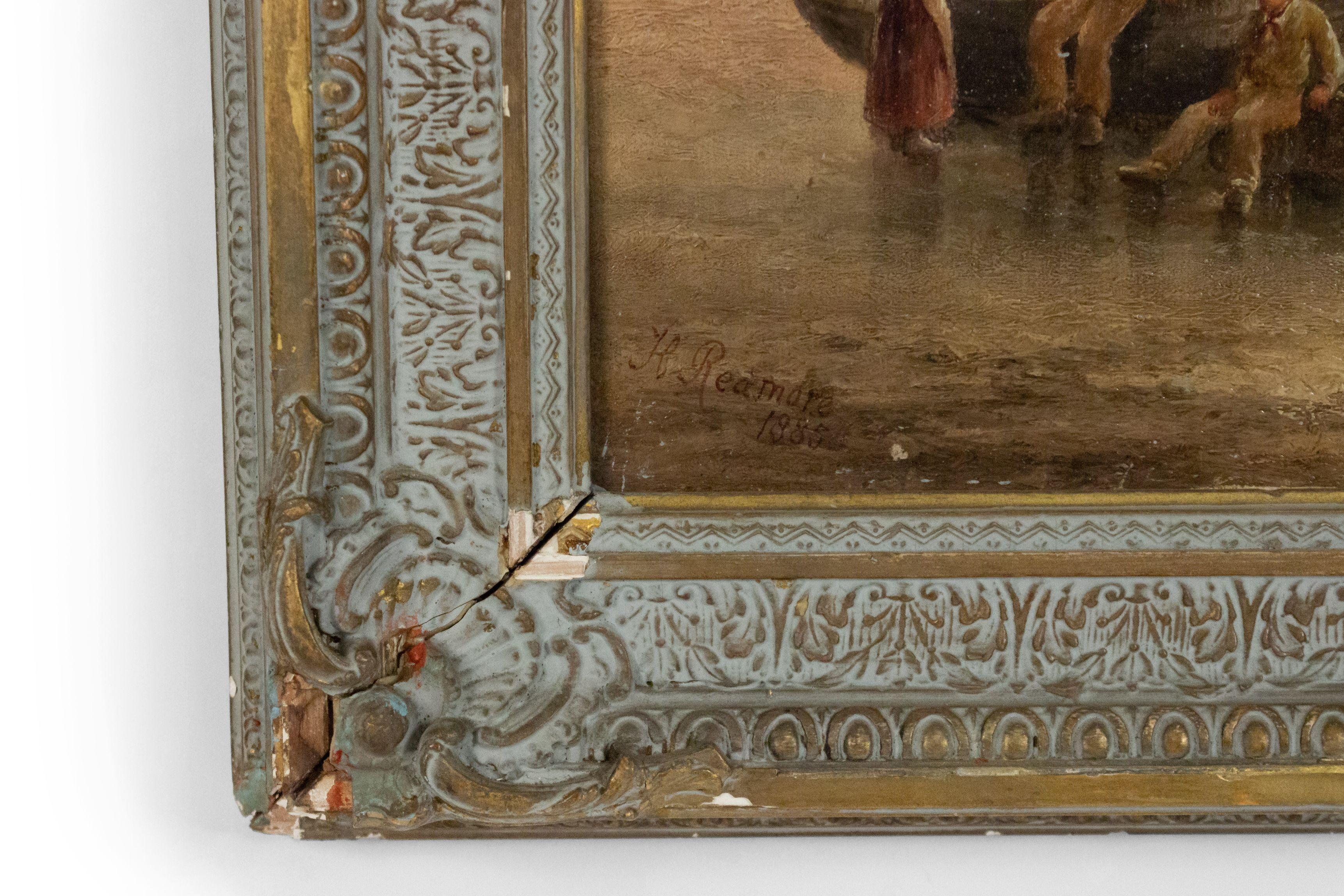 Victorien Peinture anglaise victorienne du 19ème siècle représentant des bateaux de pêche dans un cadre doré en vente