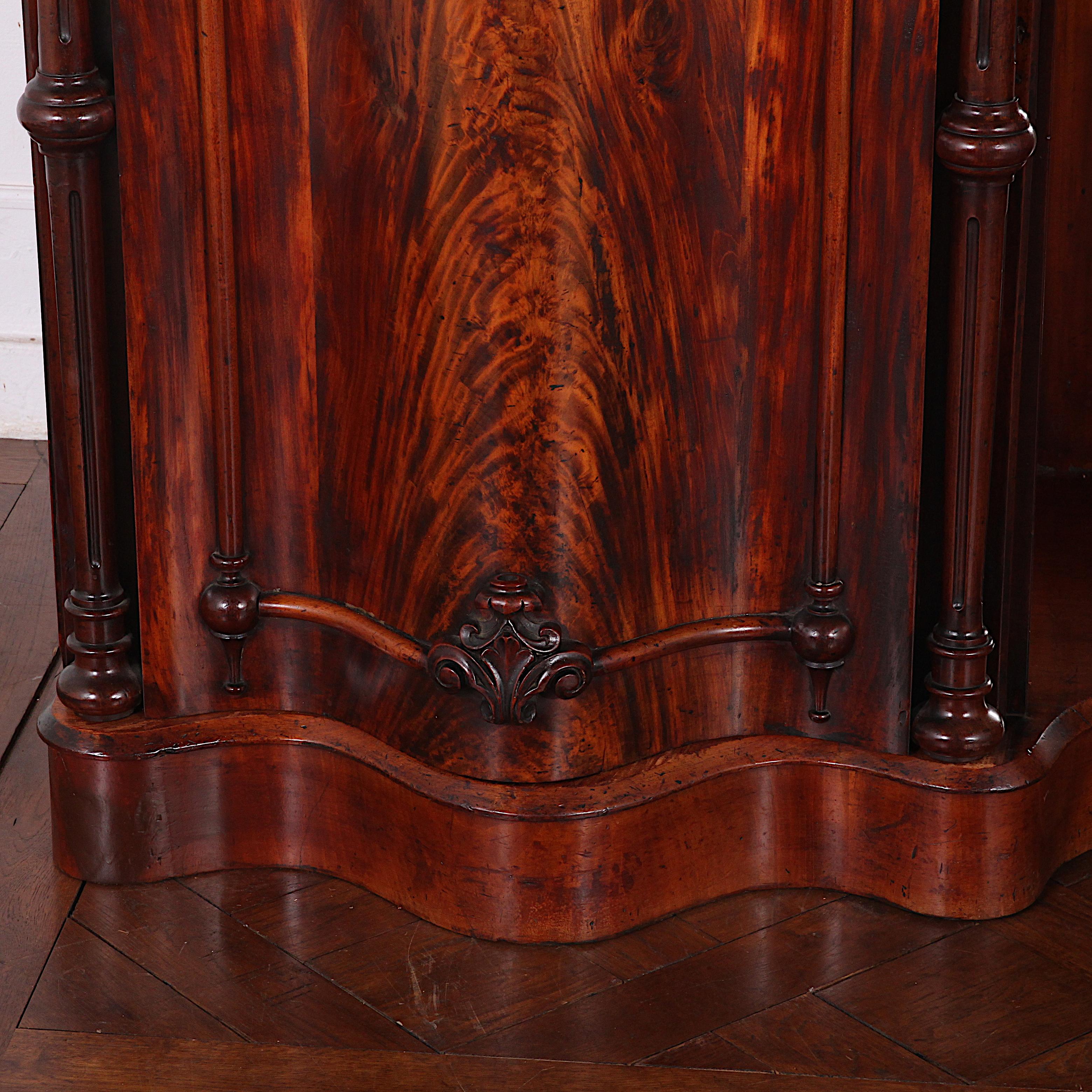 Carved 19th Century English Victorian Flame Mahogany Sideboard Buffet