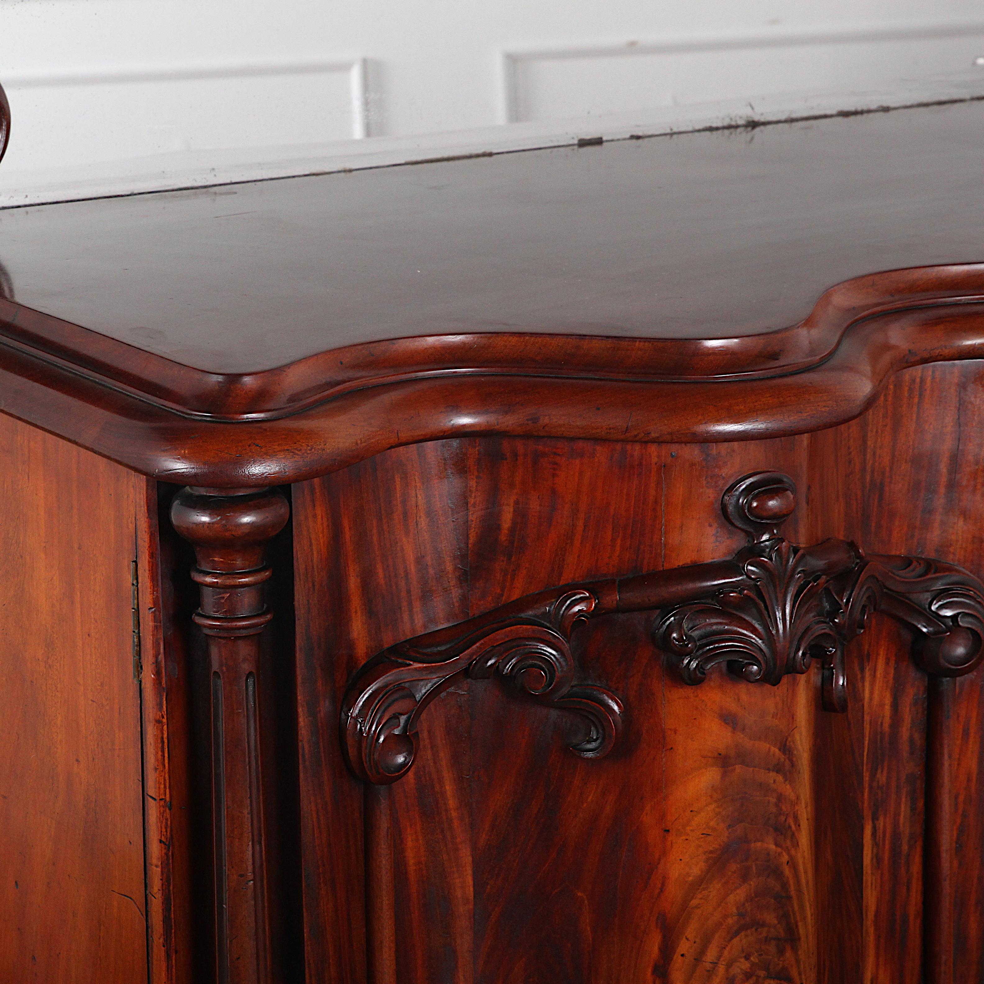 Mid-19th Century 19th Century English Victorian Flame Mahogany Sideboard Buffet